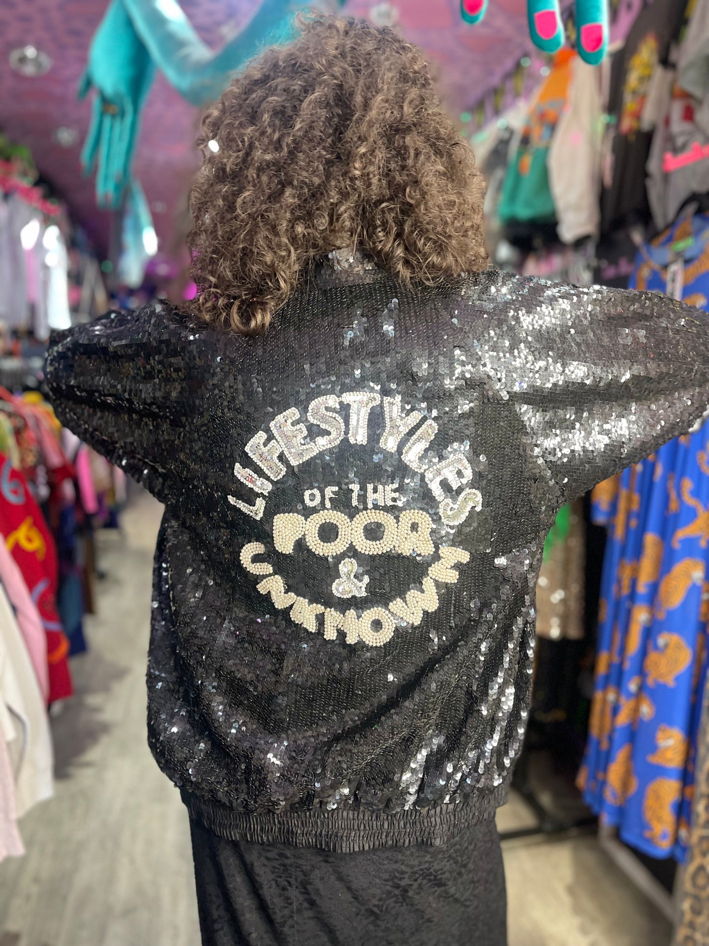 Vintage 80s 90s Sequin Lifestyles Bomber Jacket