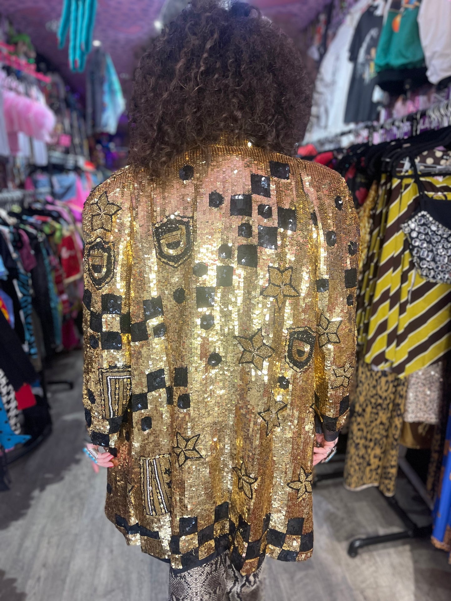 Vintage 80s Sequin Encrusted Gold Kimono Jacket