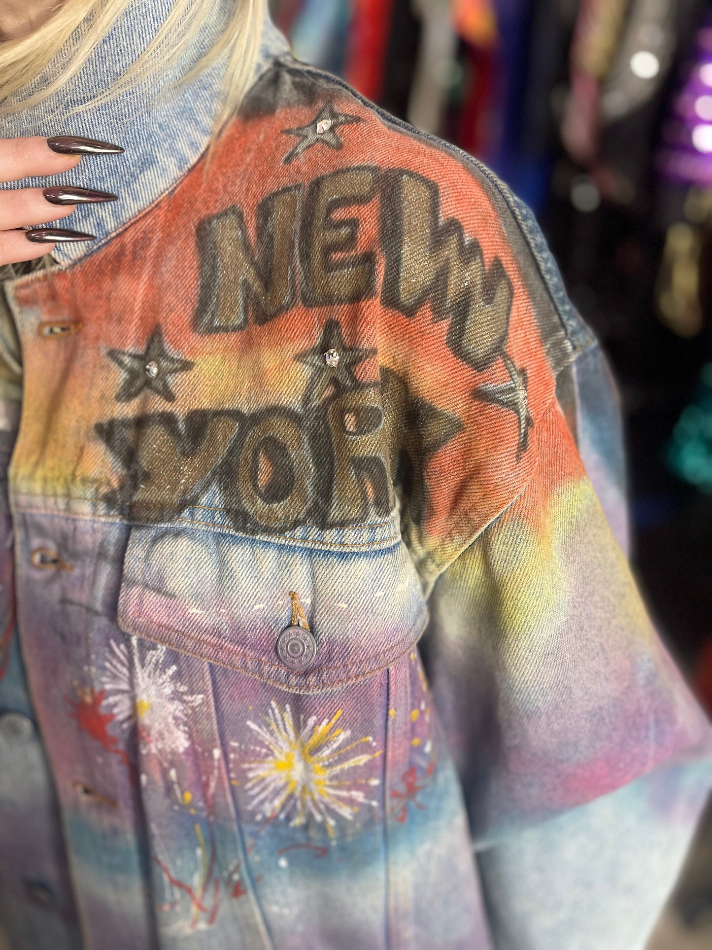 Vintage 80s Painted New York Jean Jacket