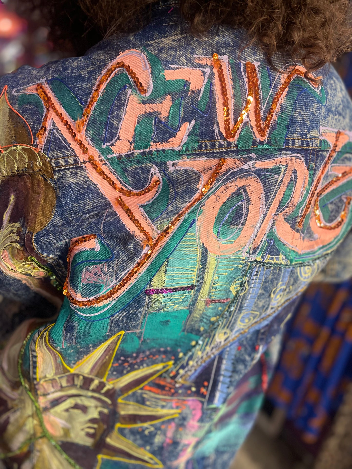 Vintage 80s Painted New York Jean Jacket