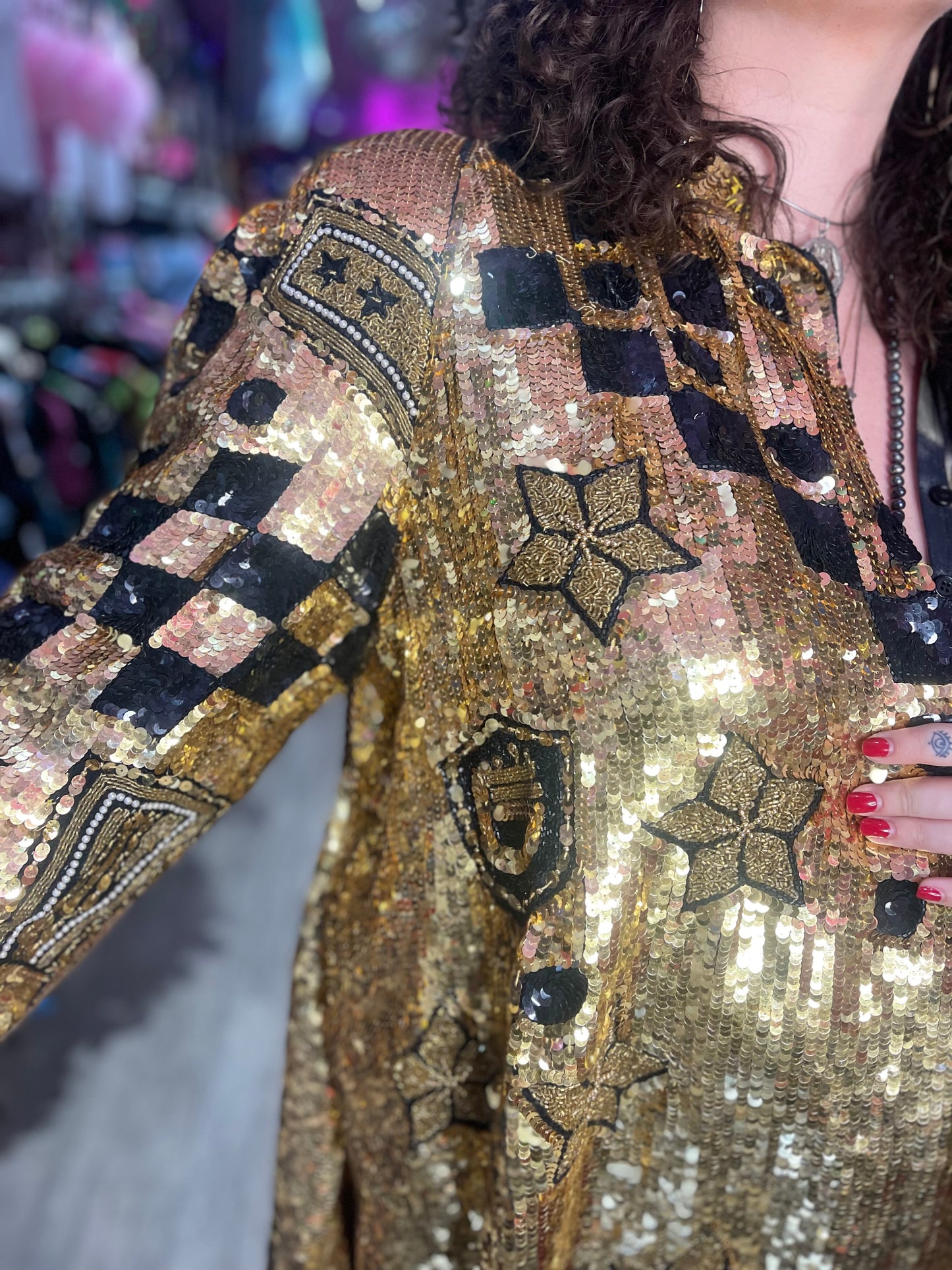 Vintage 80s Sequin Encrusted Gold Kimono Jacket