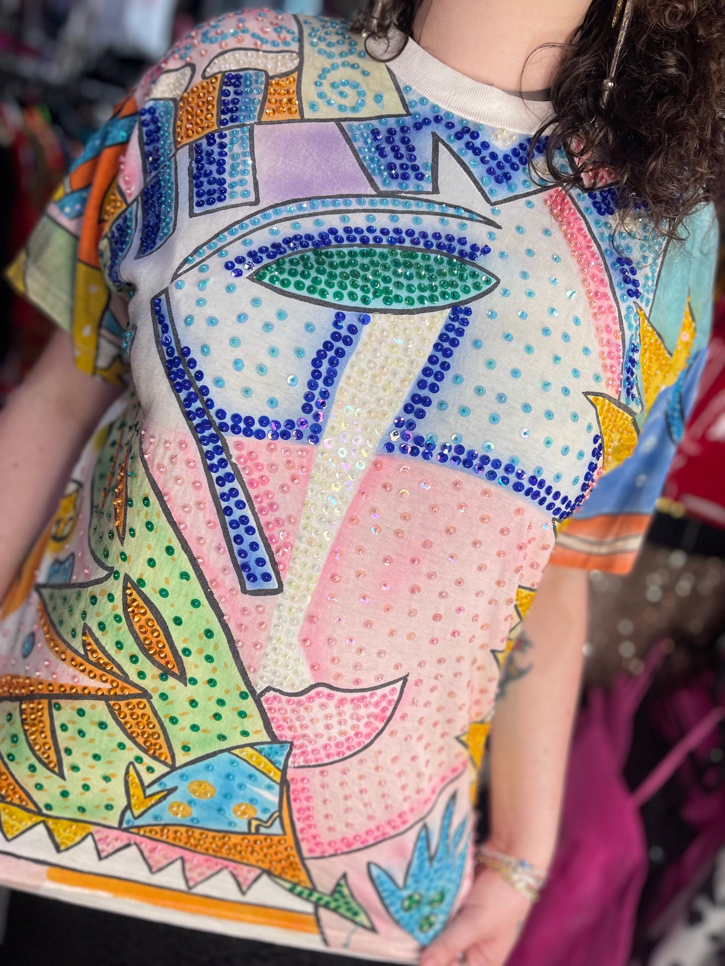 Vintage 90s Sequin Face Shirt