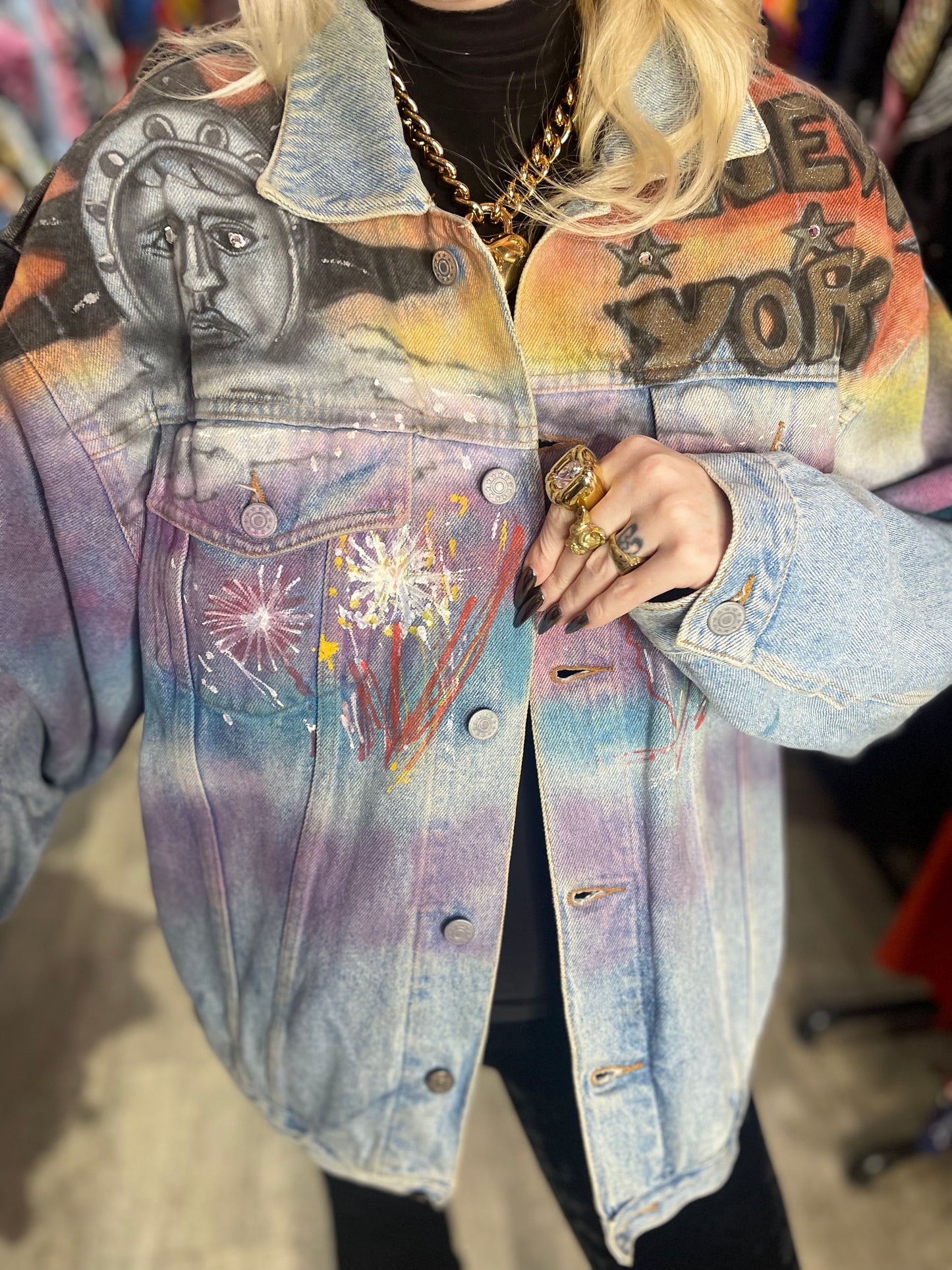 Vintage 80s Painted New York Jean Jacket