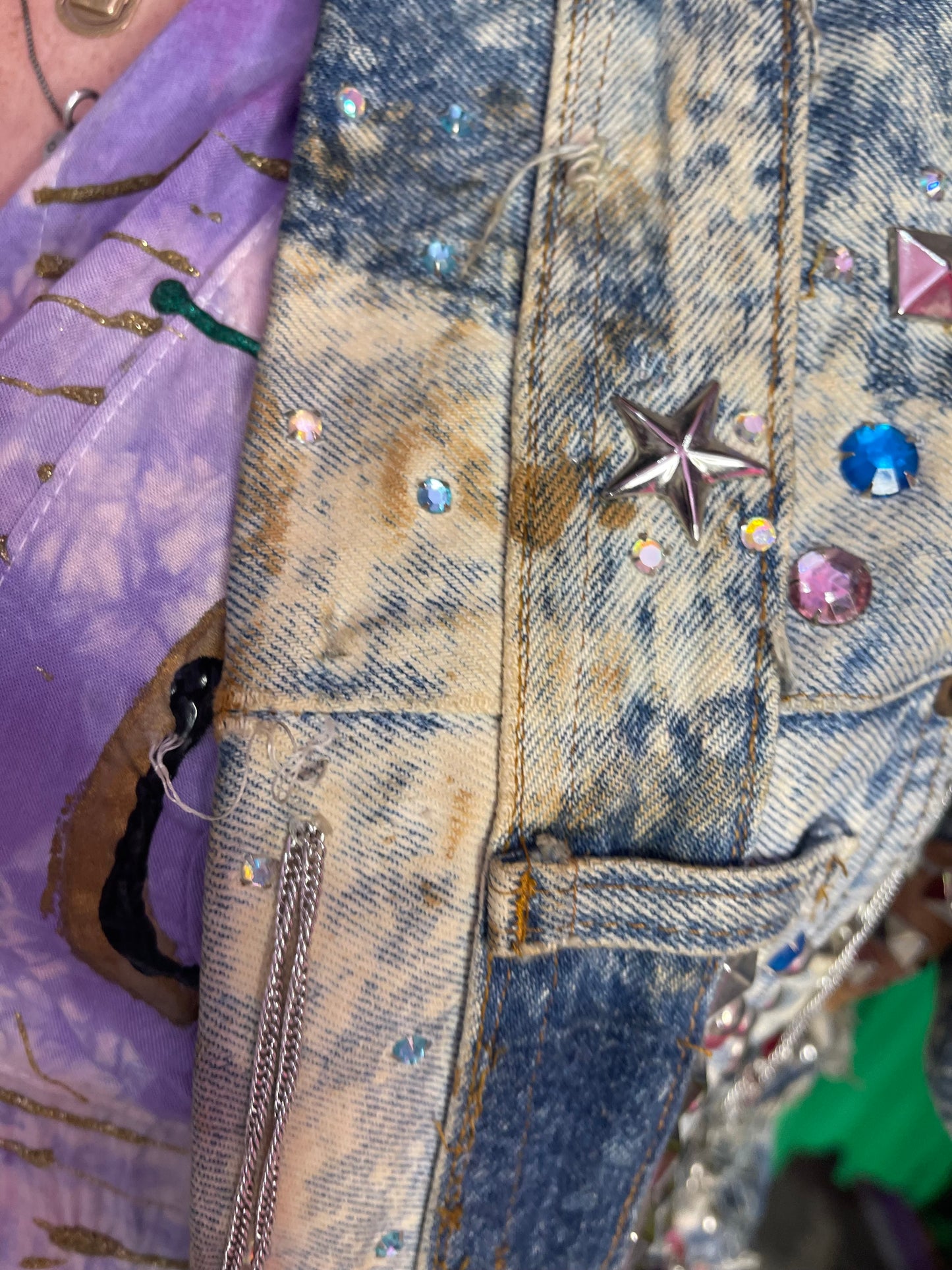 Vintage 80s Custom Patchwork Designer Quilted Bling Denim Jacket