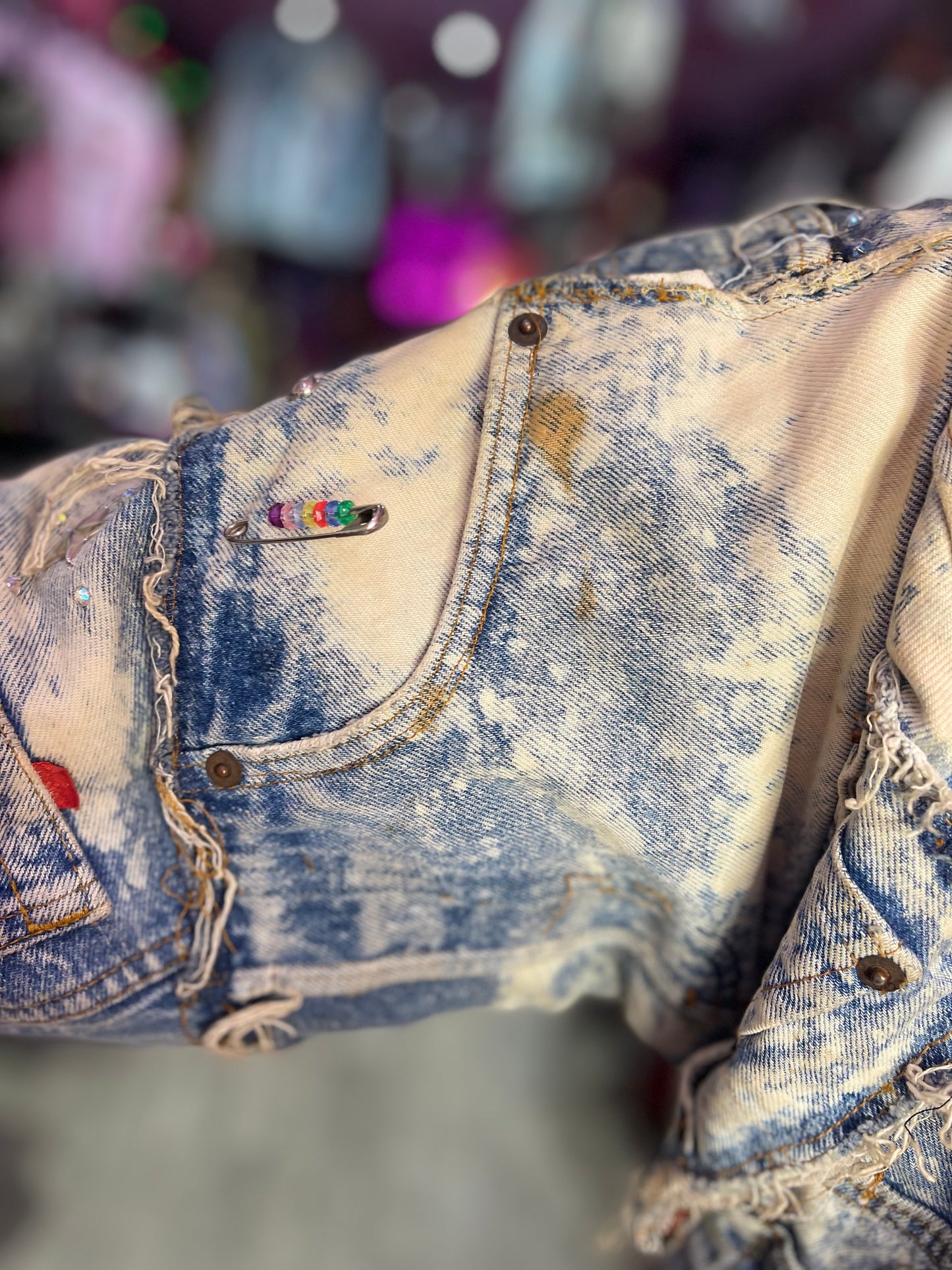 Vintage 80s Custom Patchwork Designer Quilted Bling Denim Jacket