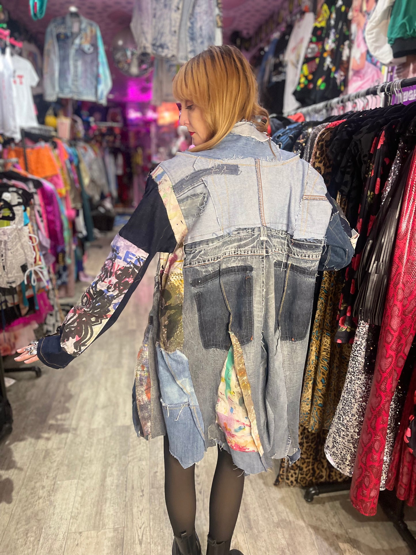 Vintage Y2K Denim Patchwork Duster