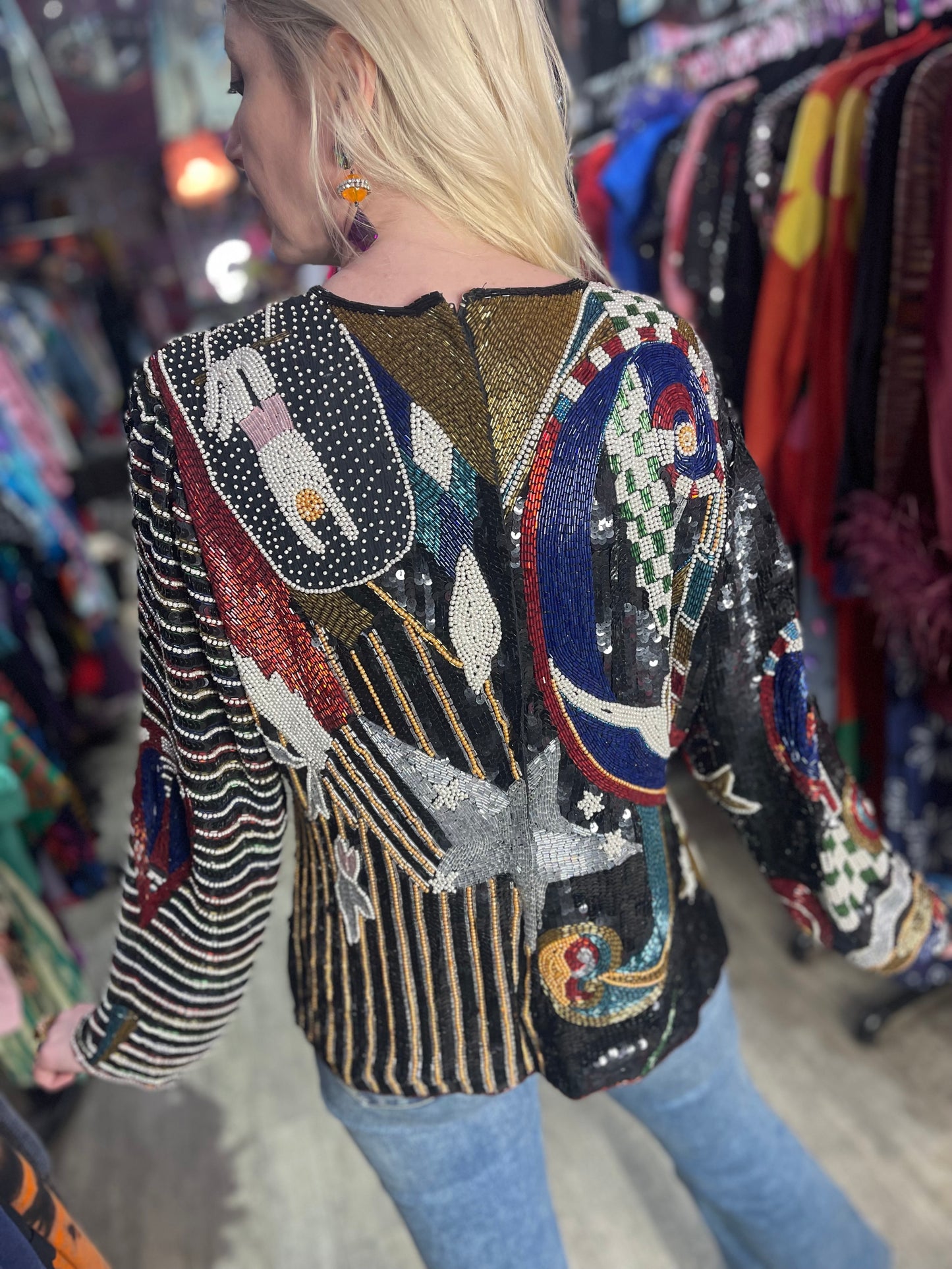 Vintage 80s Sequin Beaded Star Blouse