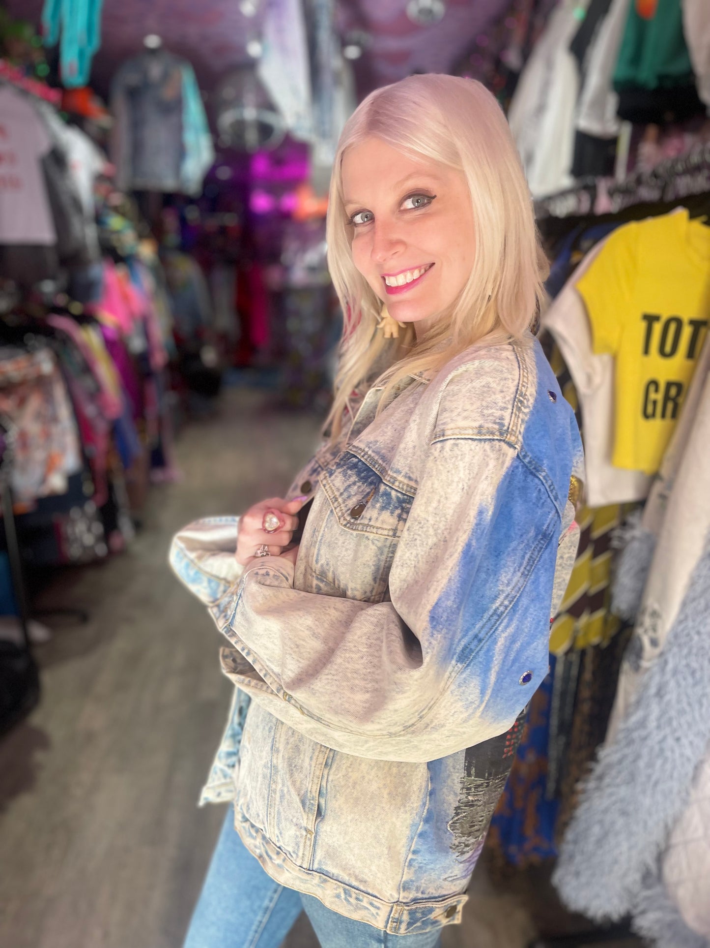 Vintage 80s Painted and Bedazzled New York Jean Jacket