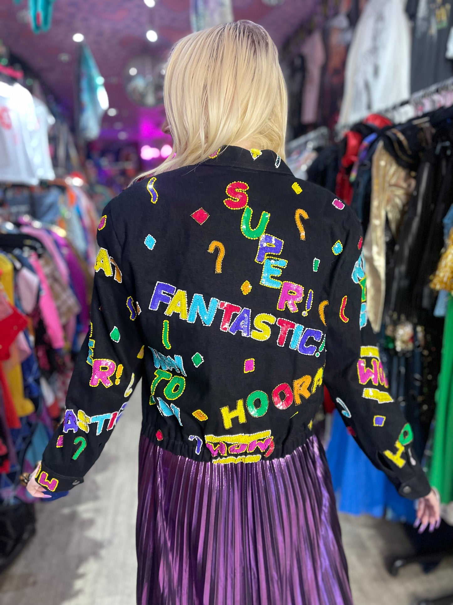 Vintage 90s Sequin Happy Words Denim Jacket