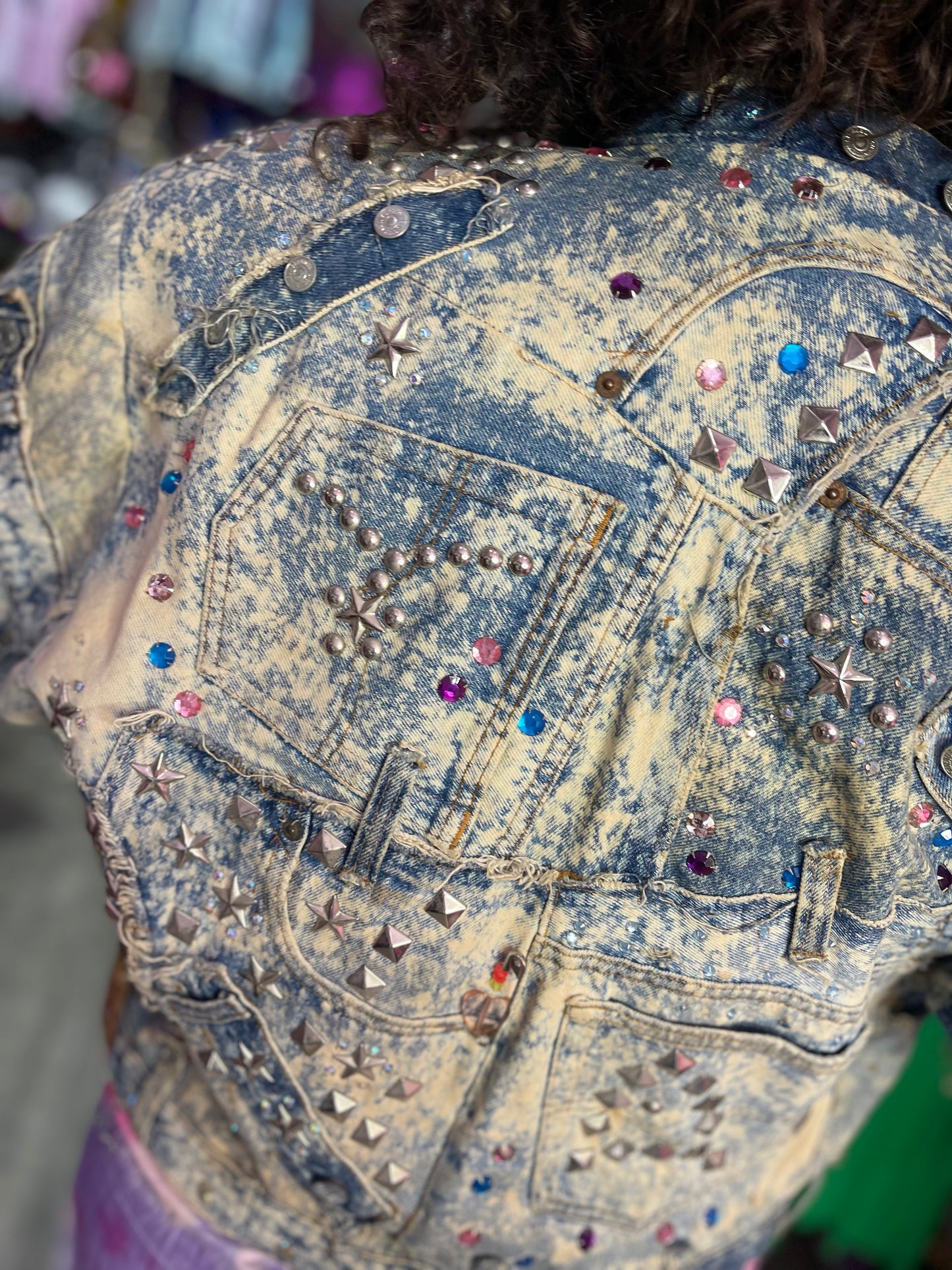 Vintage 80s Custom Patchwork Designer Quilted Bling Denim Jacket