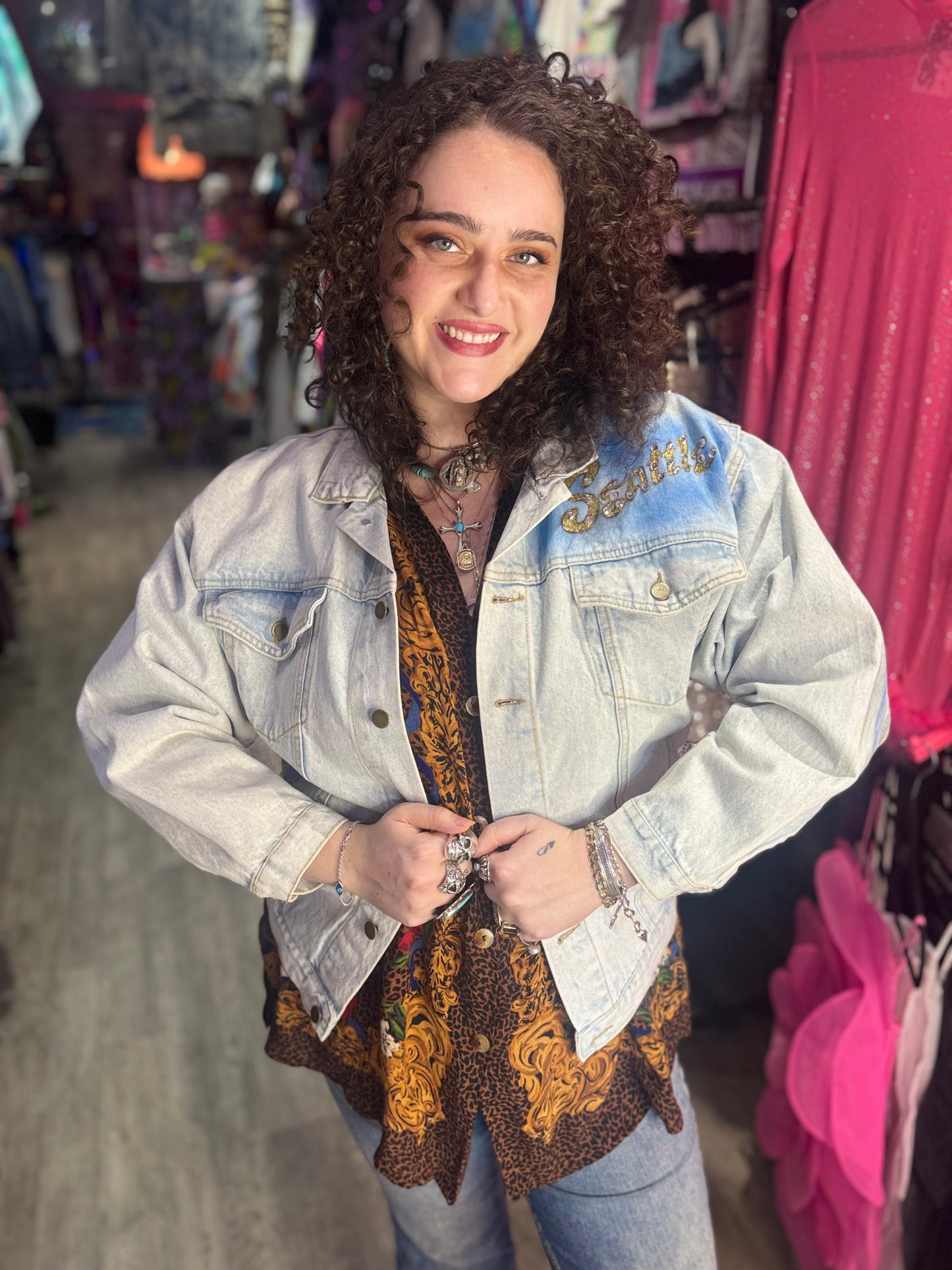 Vintage 90s Painted Seattle Jean Jacket