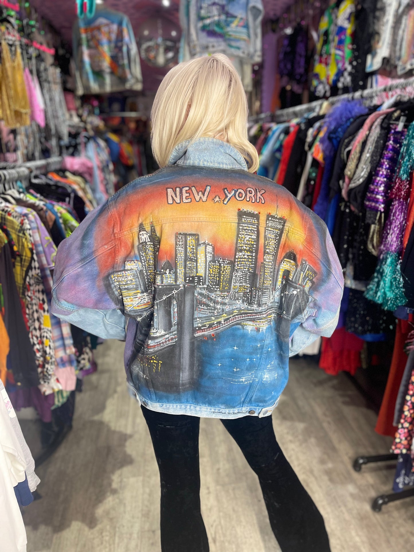 Vintage 80s Painted New York Jean Jacket