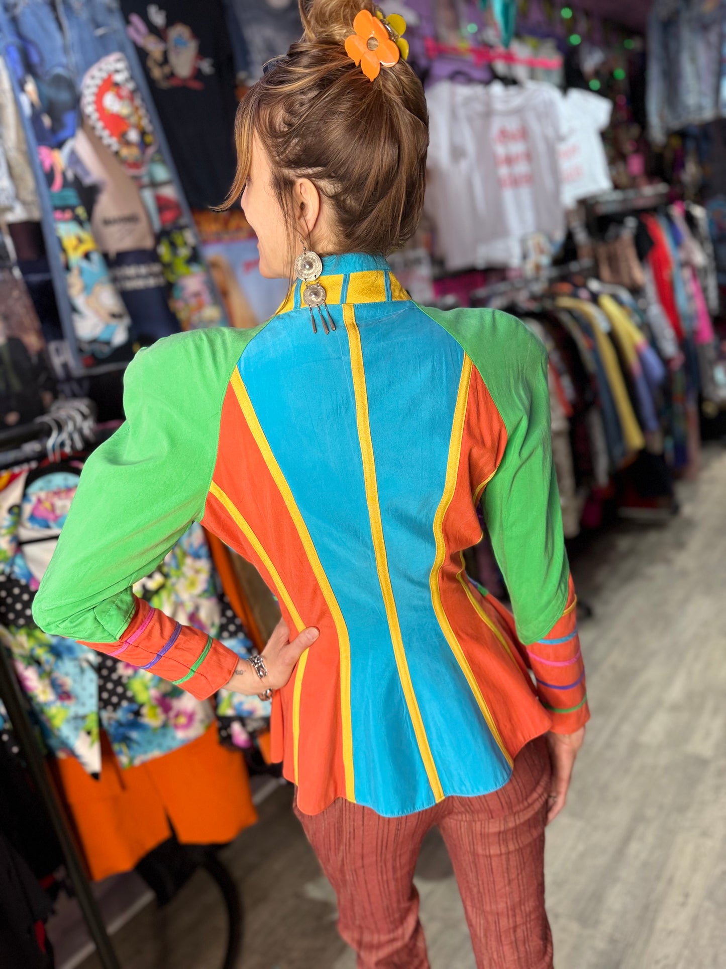 Vintage 90s Geometric Colorblock Peplum Jacket
