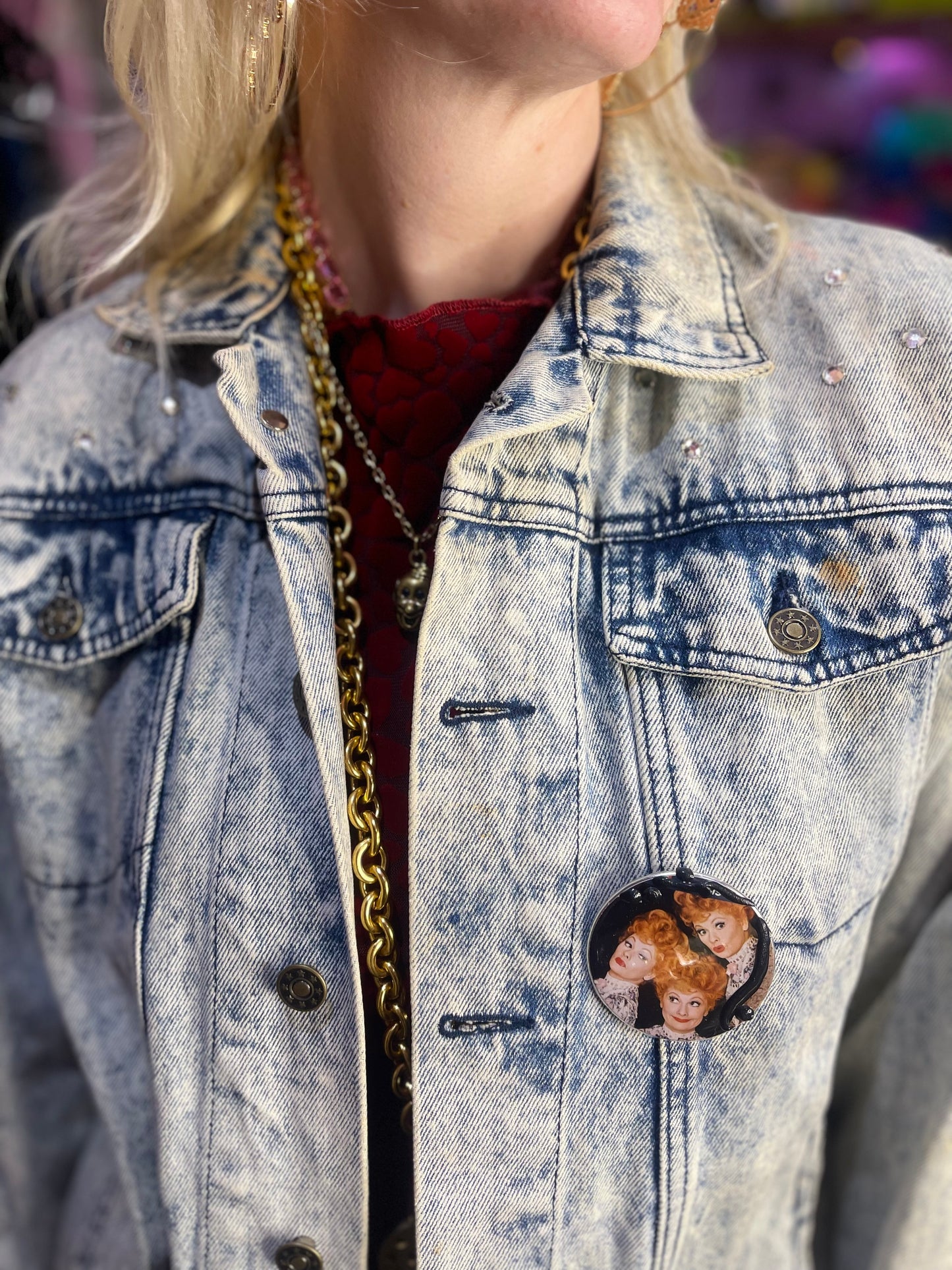 Vintage 80s Hand Painted Lucille Ball I love Lucy Jean Jacket