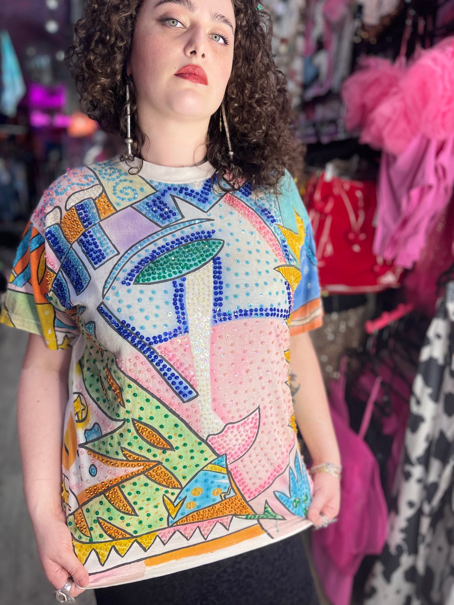 Vintage 90s Sequin Face Shirt