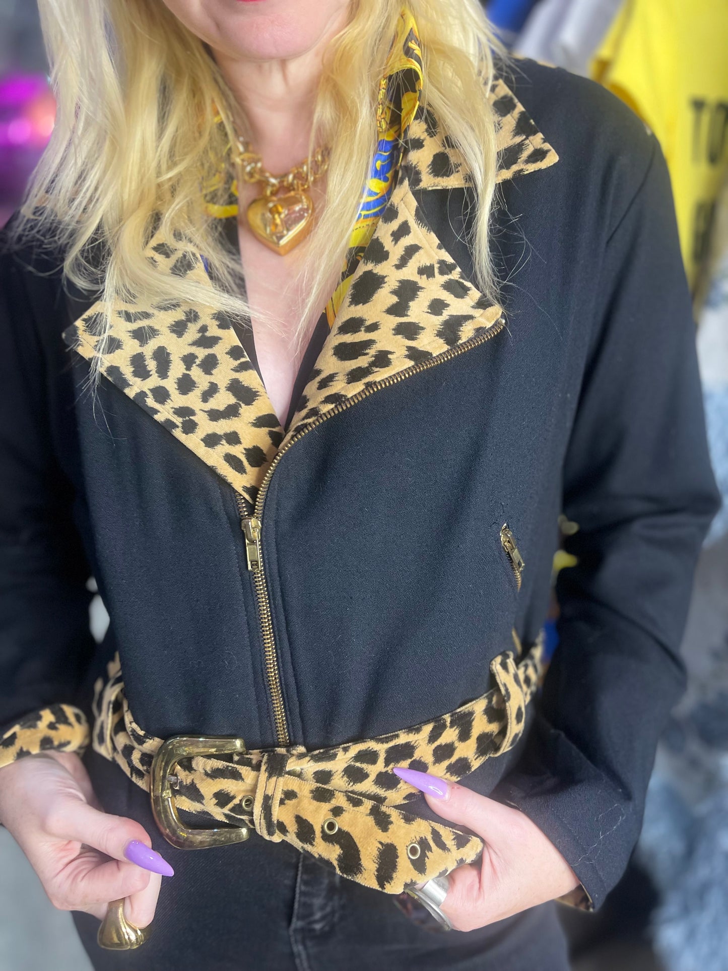 Vintage 90s Leopard Cropped Moto Jacket