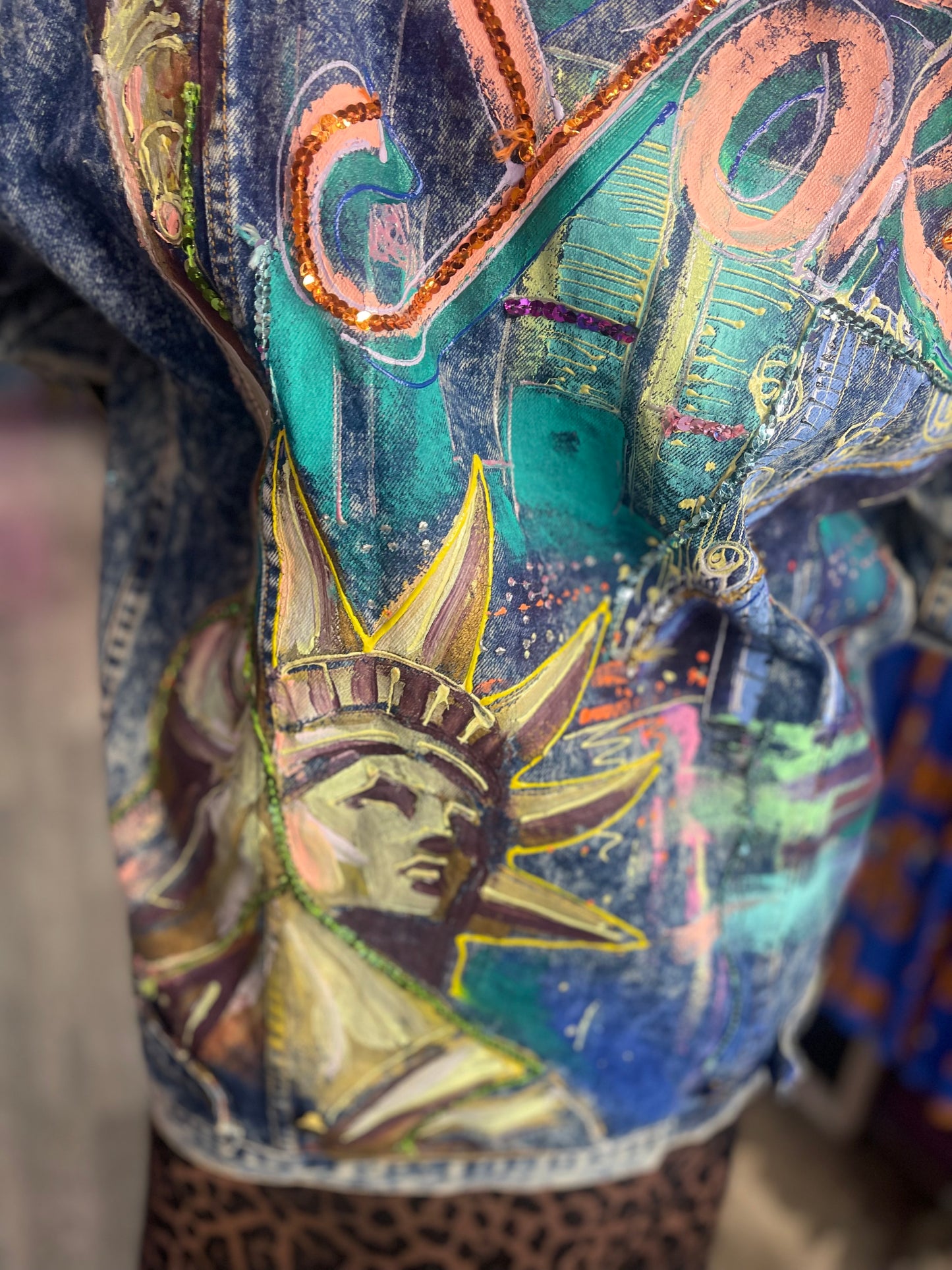 Vintage 80s Painted New York Jean Jacket