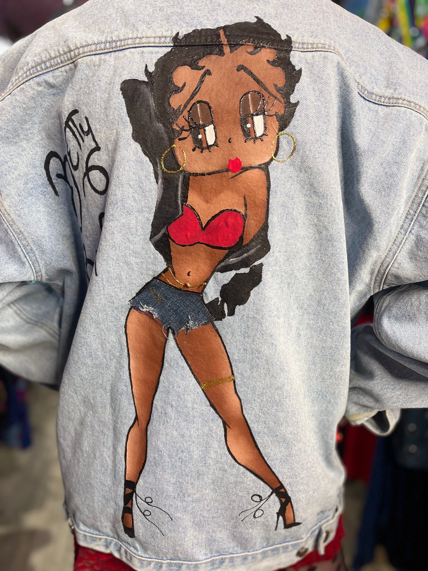 Vintage 90s Painted Sexy Betty Boop Jean Jacket