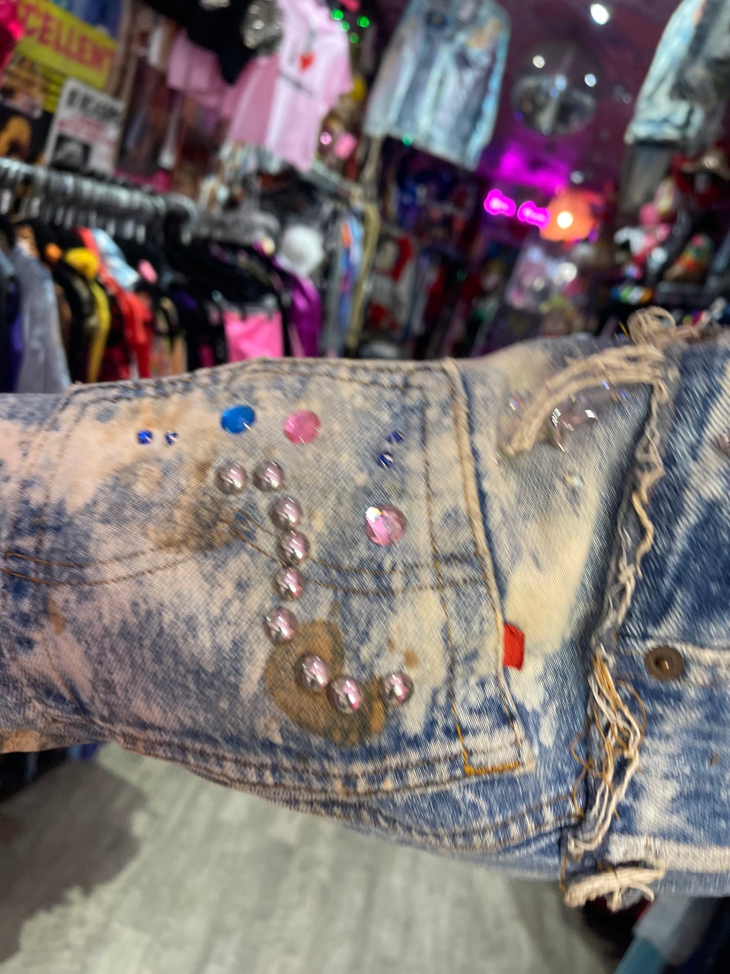 Vintage 80s Custom Patchwork Designer Quilted Bling Denim Jacket
