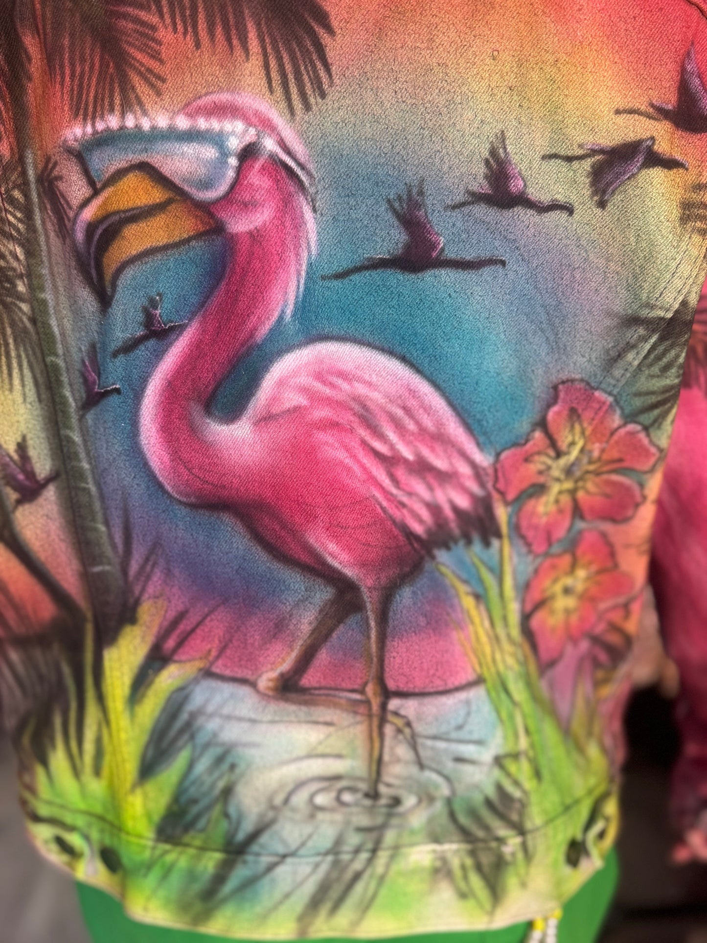 Vintage 80s Florida Flamingo Airbrushed Jean Jacket