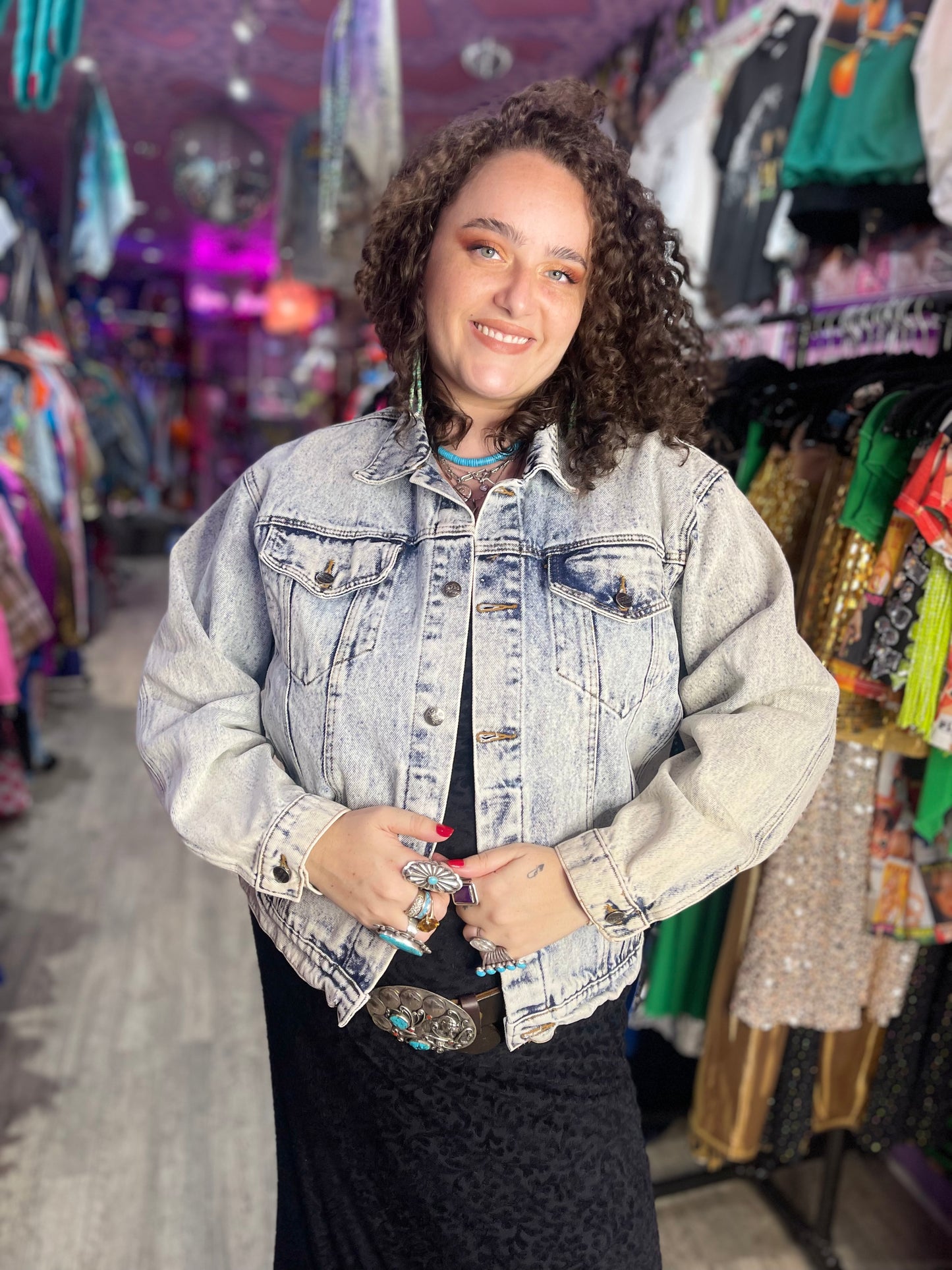 Vintage 90s Race Car Painted Jean Jacket