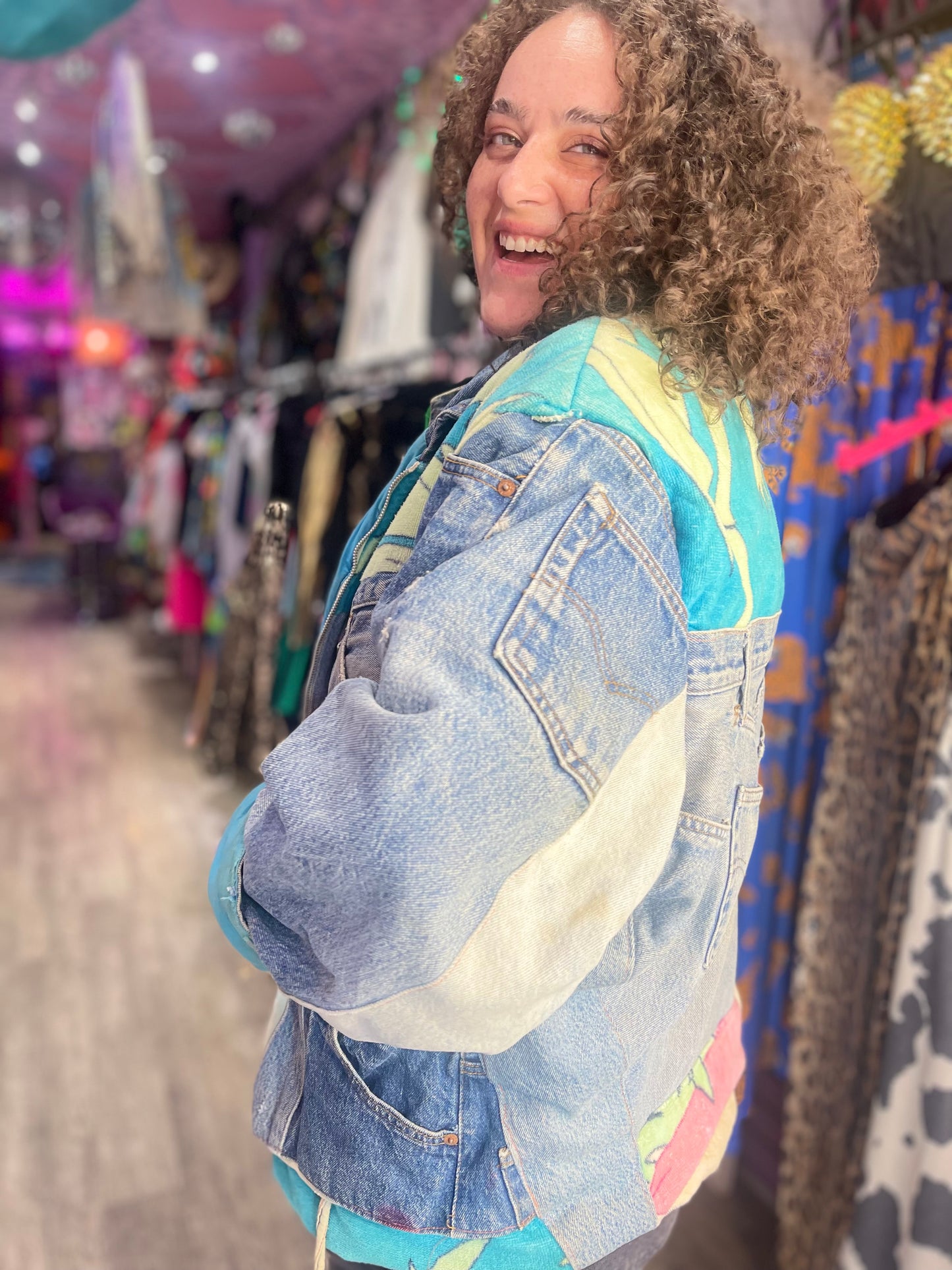 Vintage 80s Patchwork Pink Panther Jean Jacket