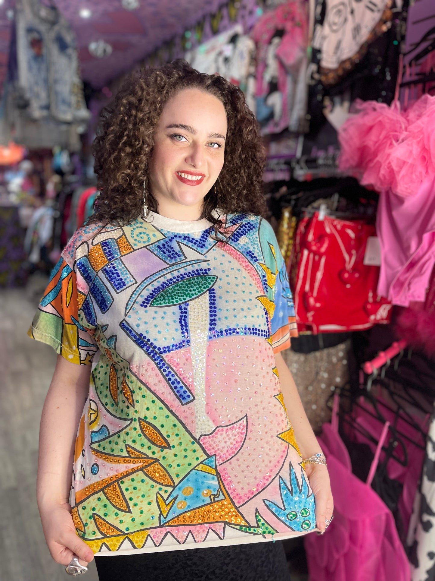 Vintage 90s Sequin Face Shirt