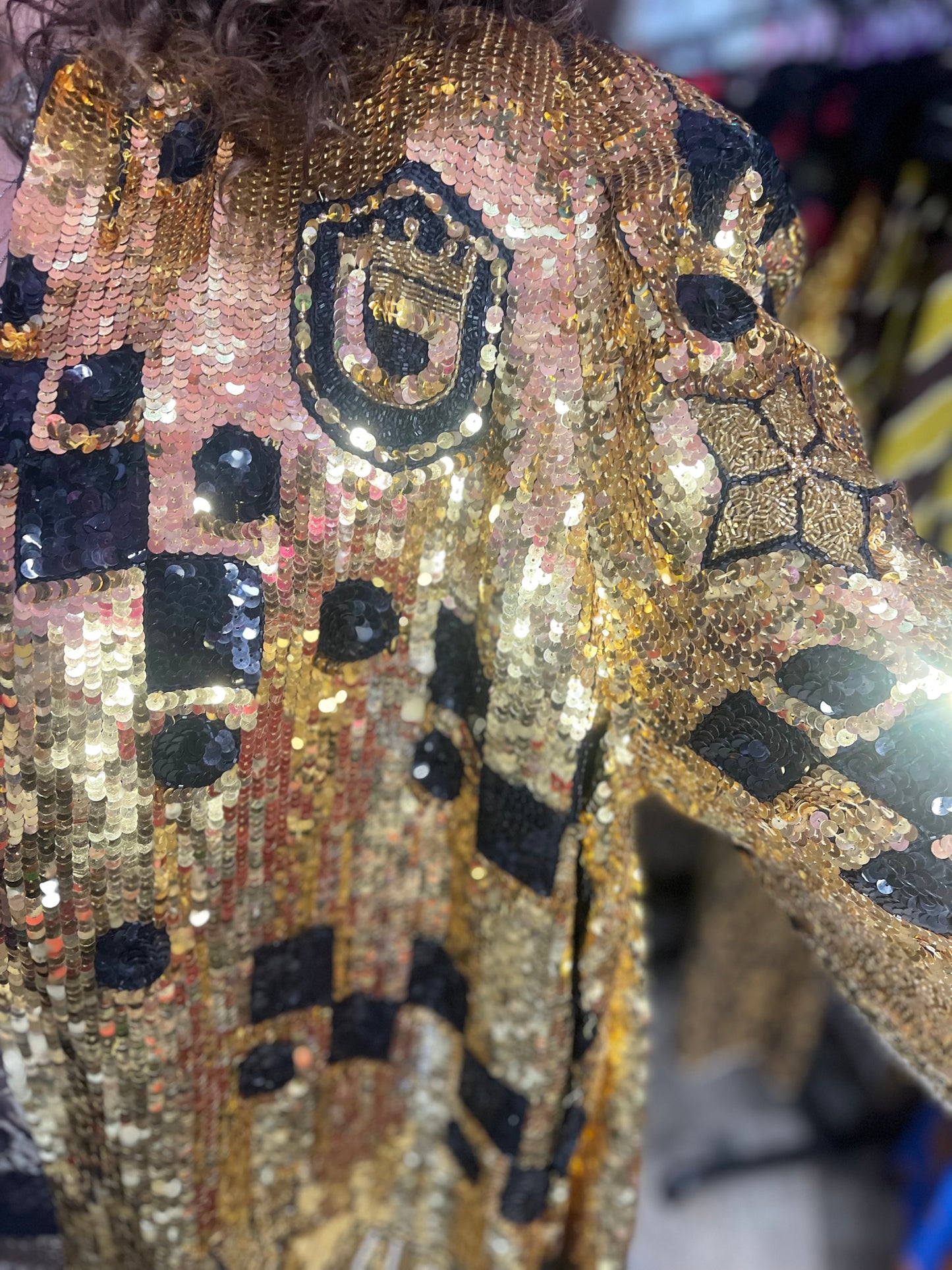 Vintage 80s Sequin Encrusted Gold Kimono Jacket