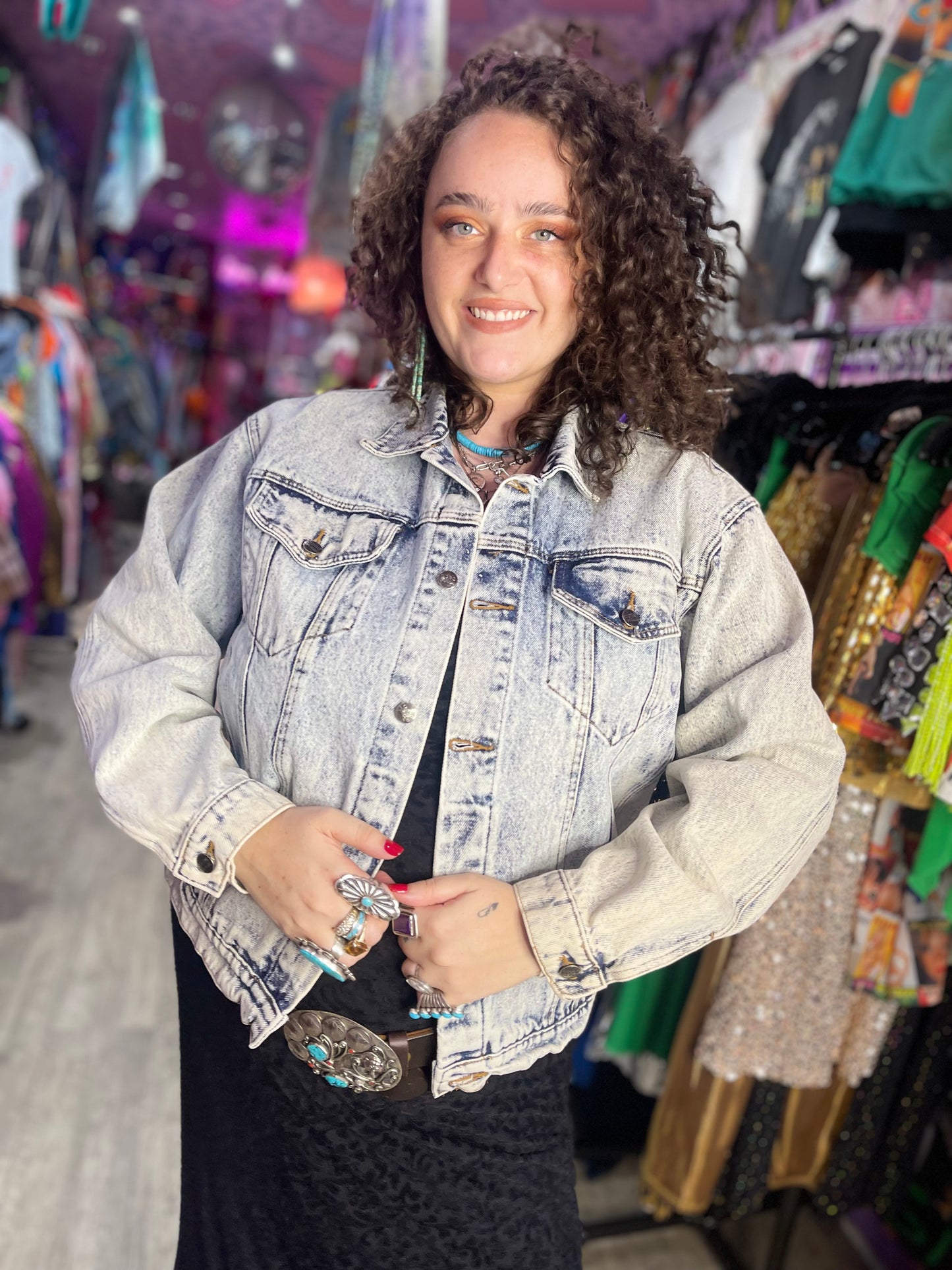 Vintage 90s Race Car Painted Jean Jacket
