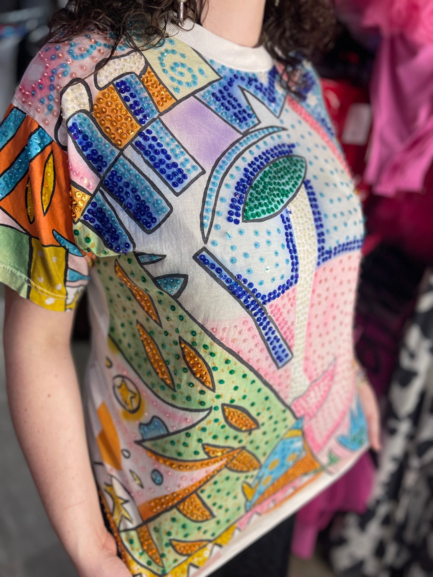 Vintage 90s Sequin Face Shirt