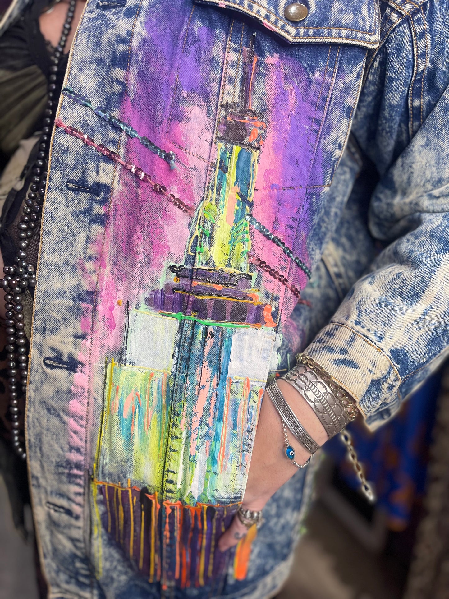 Vintage 80s Painted New York Jean Jacket