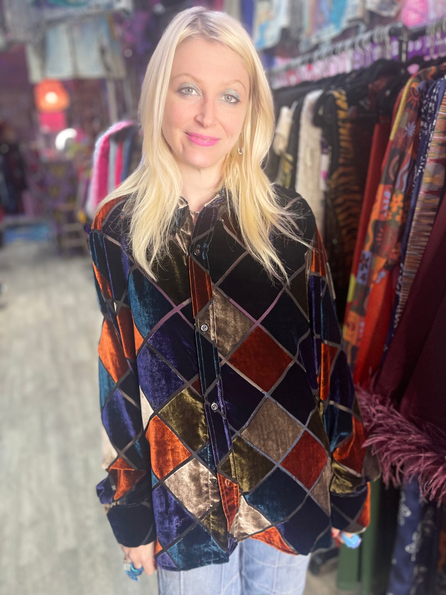 Vintage 90s Harlequin Velvety Top