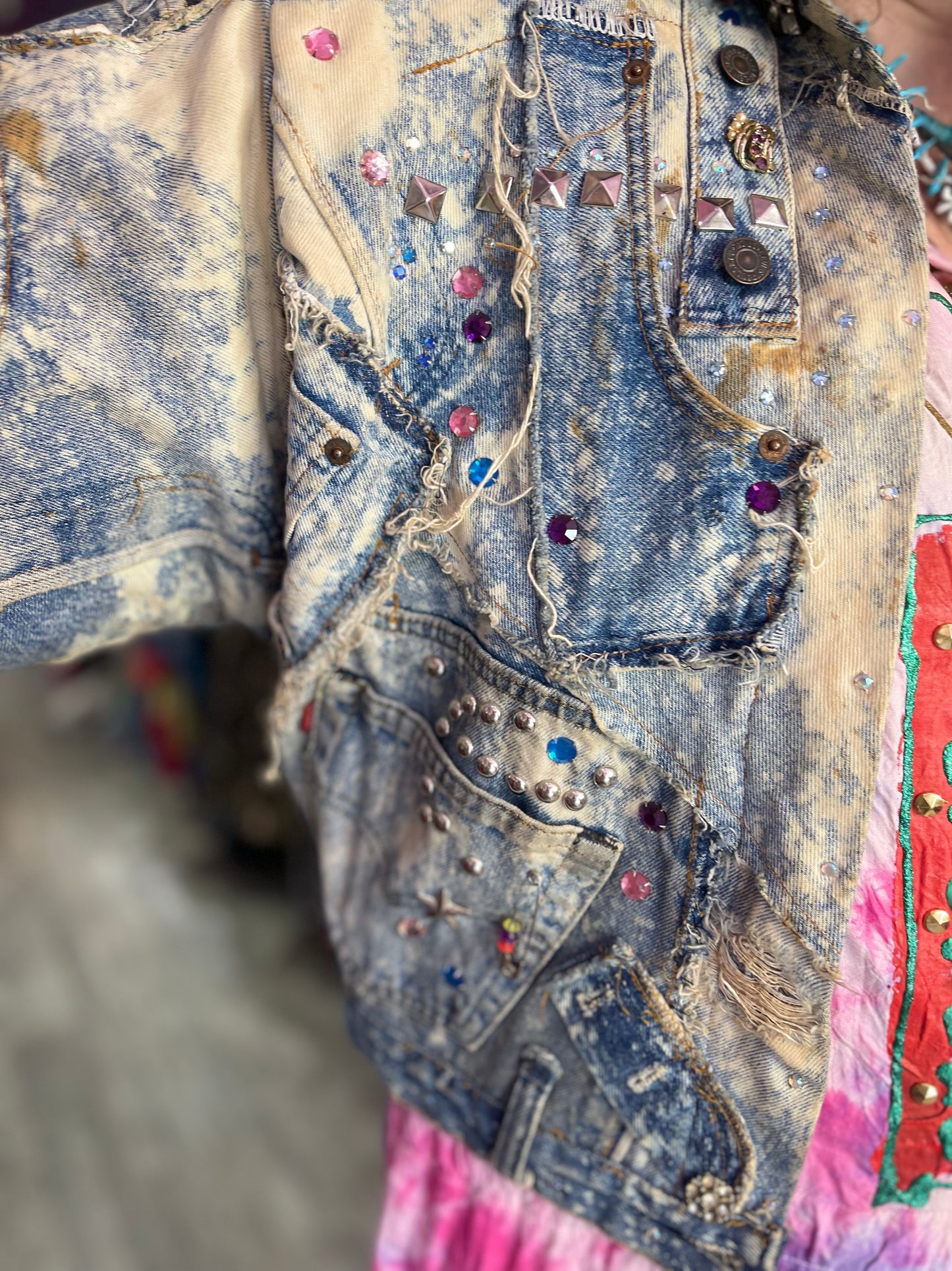 Vintage 80s Custom Patchwork Designer Quilted Bling Denim Jacket