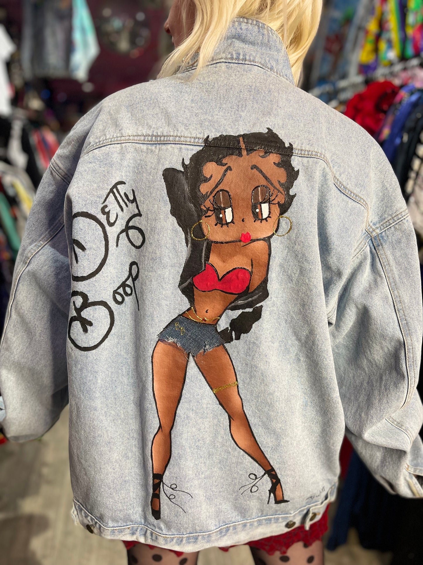 Vintage 90s Painted Sexy Betty Boop Jean Jacket