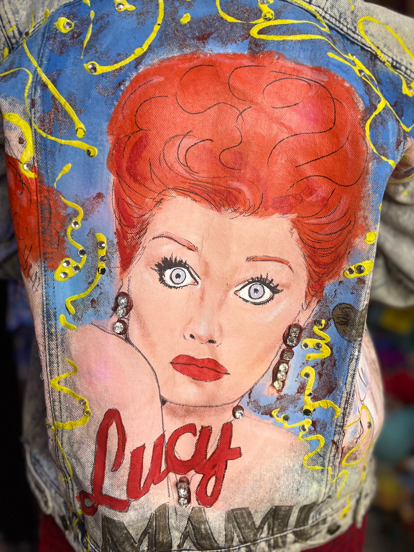 Vintage 80s Hand Painted Lucille Ball I love Lucy Jean Jacket