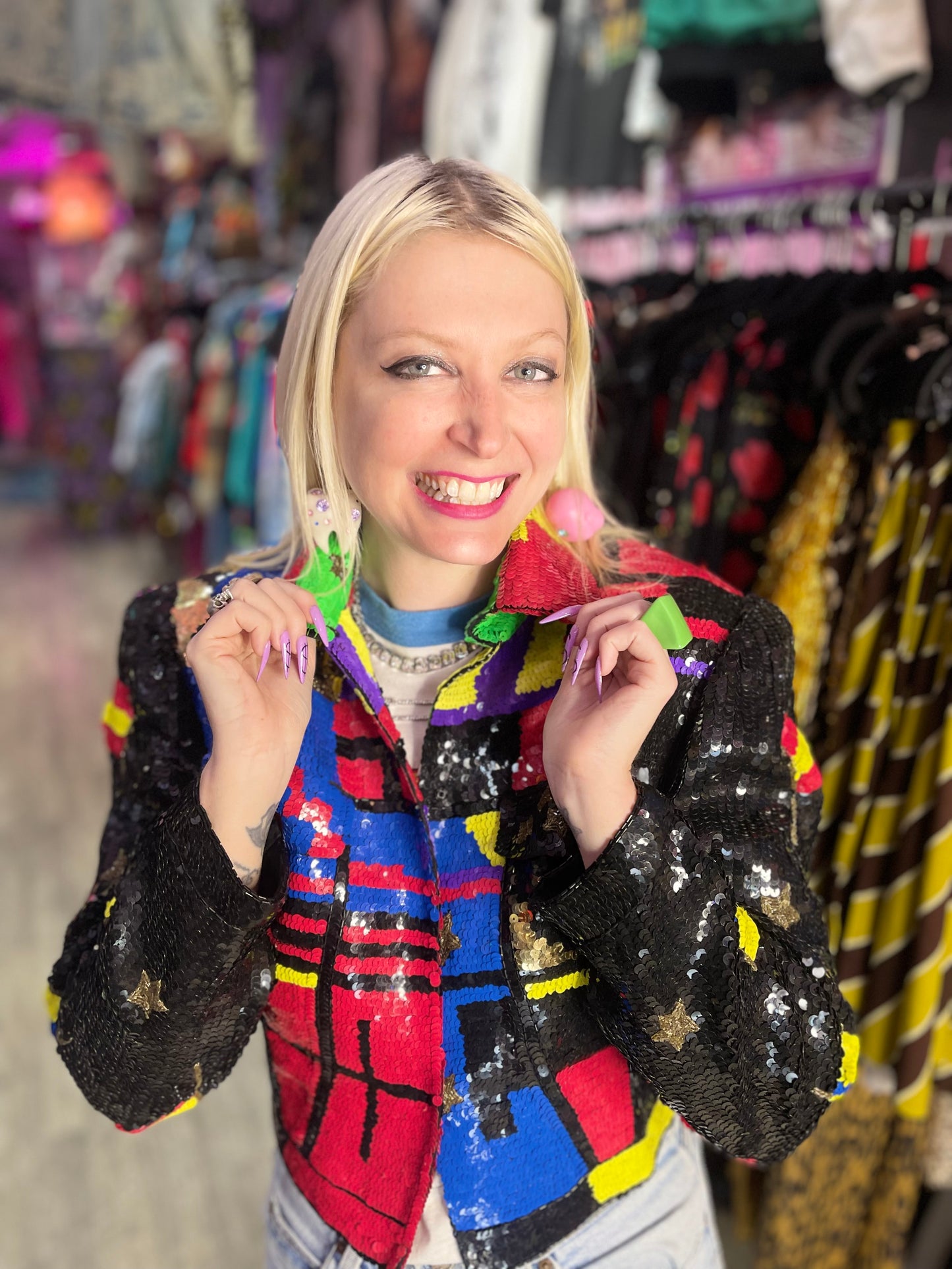 Vintage 90s Sequin Squares & Stars Jacket