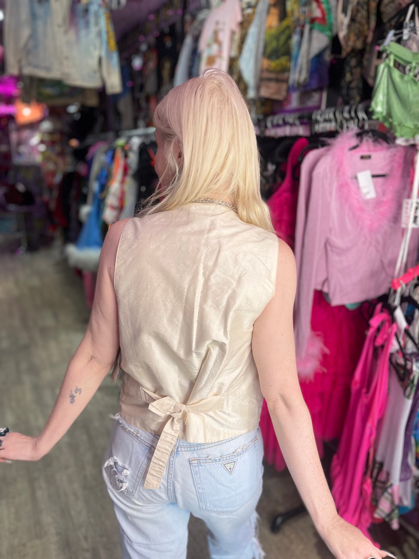 Vintage 90s Sequin Fragile Theme Vest - Spark Pretty