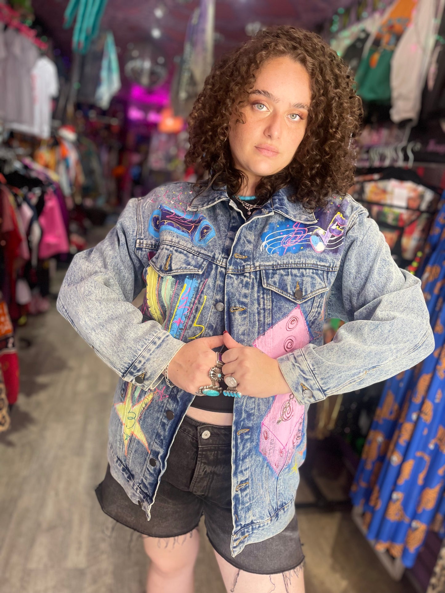 Vintage 80s Hand Painted Classic Car Chevy Jean Jacket