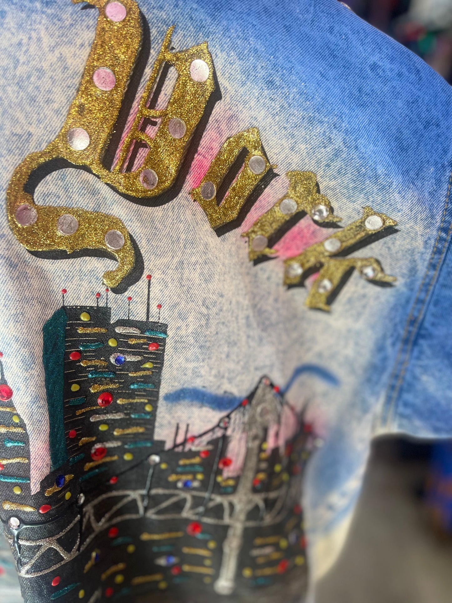 Vintage 80s Painted and Bedazzled New York Jean Jacket