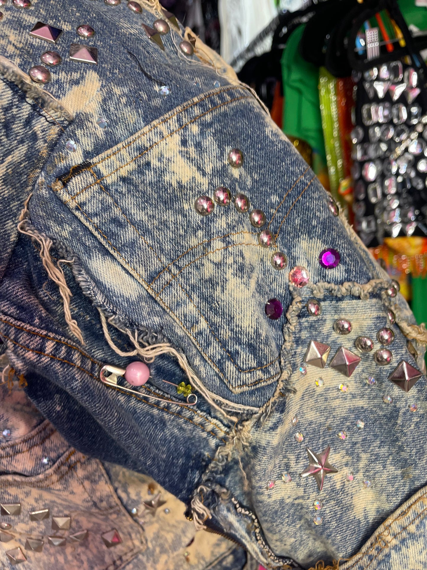 Vintage 80s Custom Patchwork Designer Quilted Bling Denim Jacket