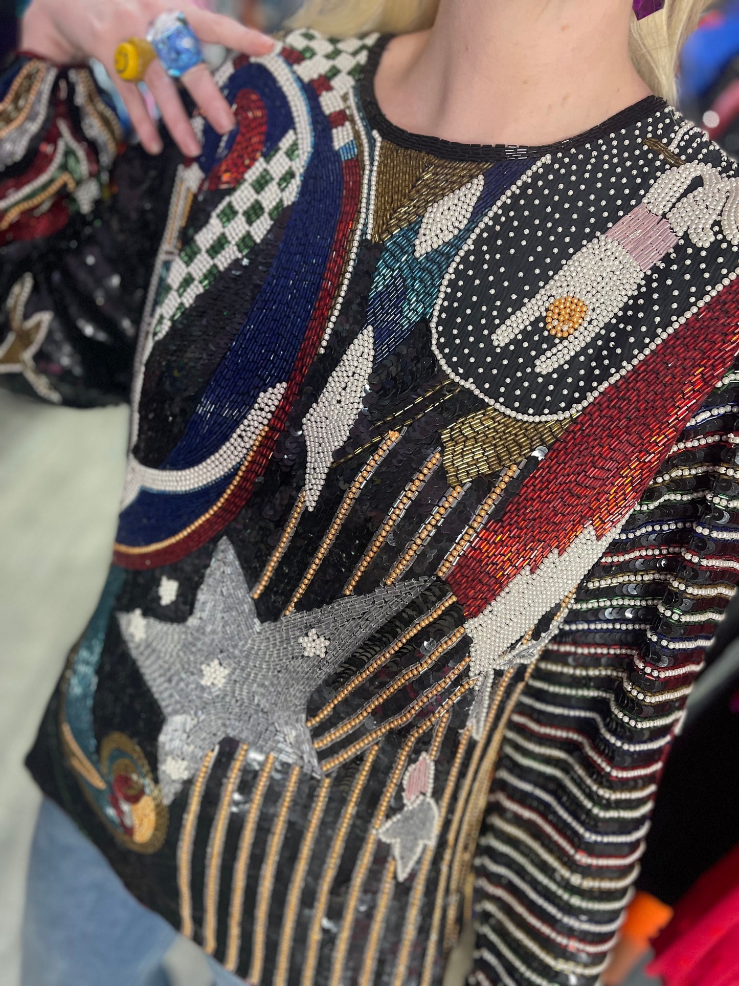 Vintage 80s Sequin Beaded Star Blouse