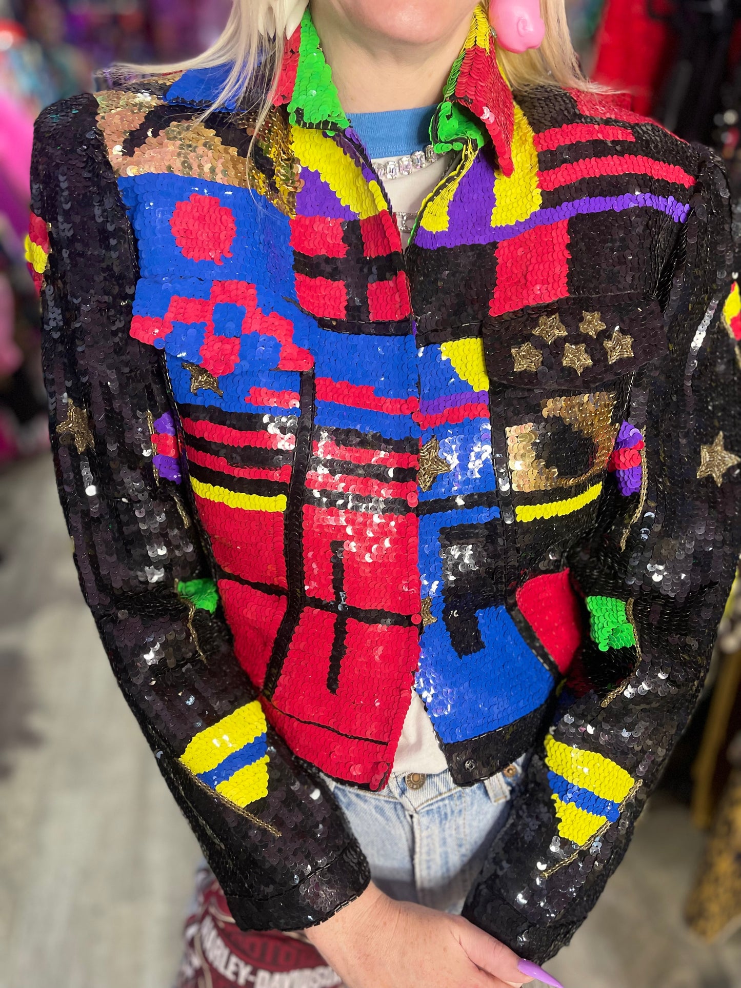 Vintage 90s Sequin Squares & Stars Jacket