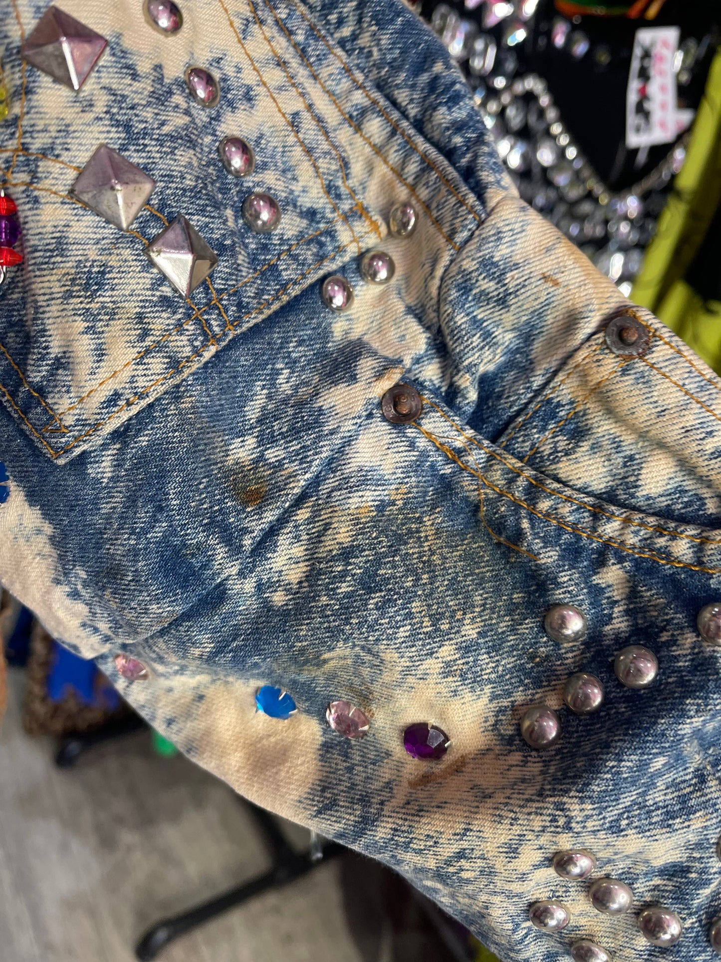 Vintage 80s Custom Patchwork Designer Quilted Bling Denim Jacket