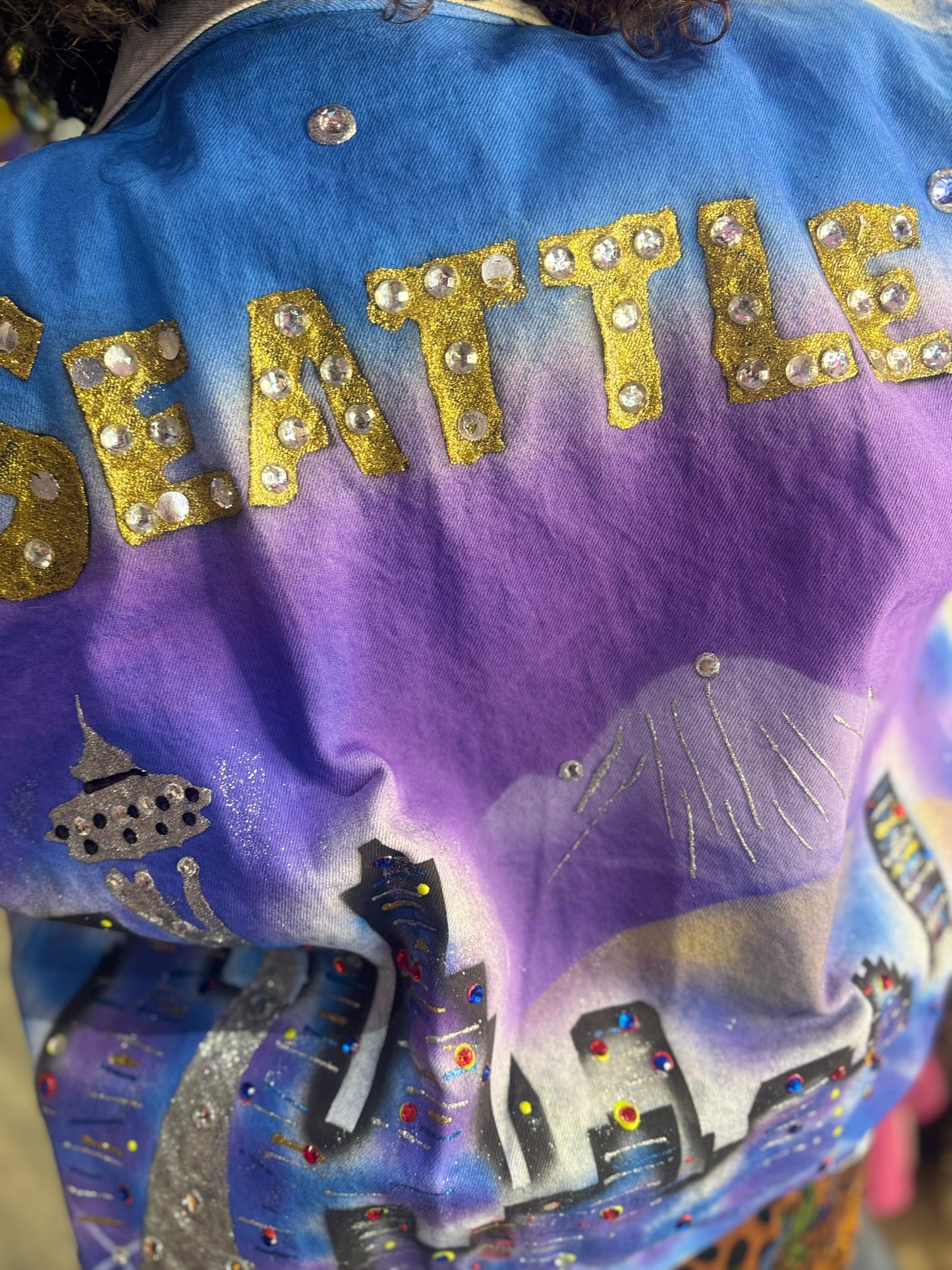 Vintage 90s Painted Seattle Jean Jacket