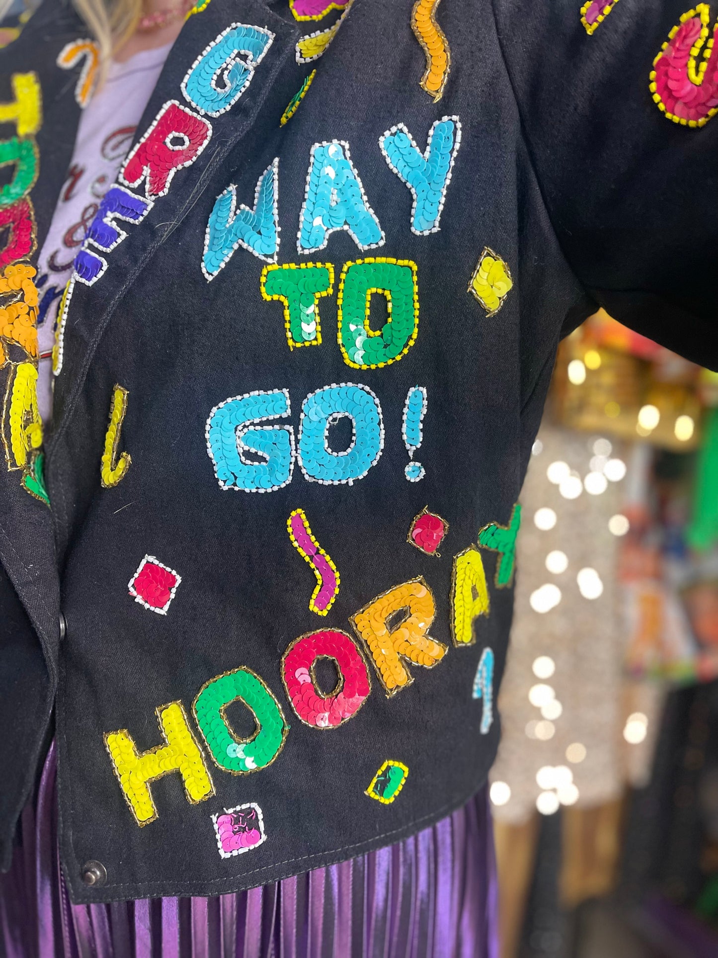 Vintage 90s Sequin Happy Words Denim Jacket