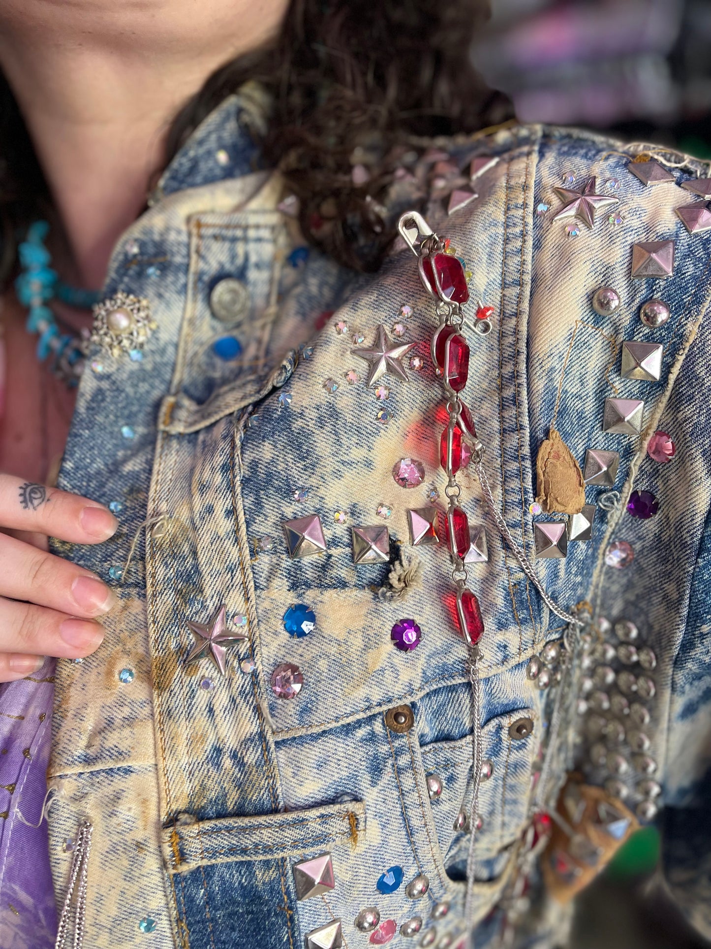 Vintage 80s Custom Patchwork Designer Quilted Bling Denim Jacket