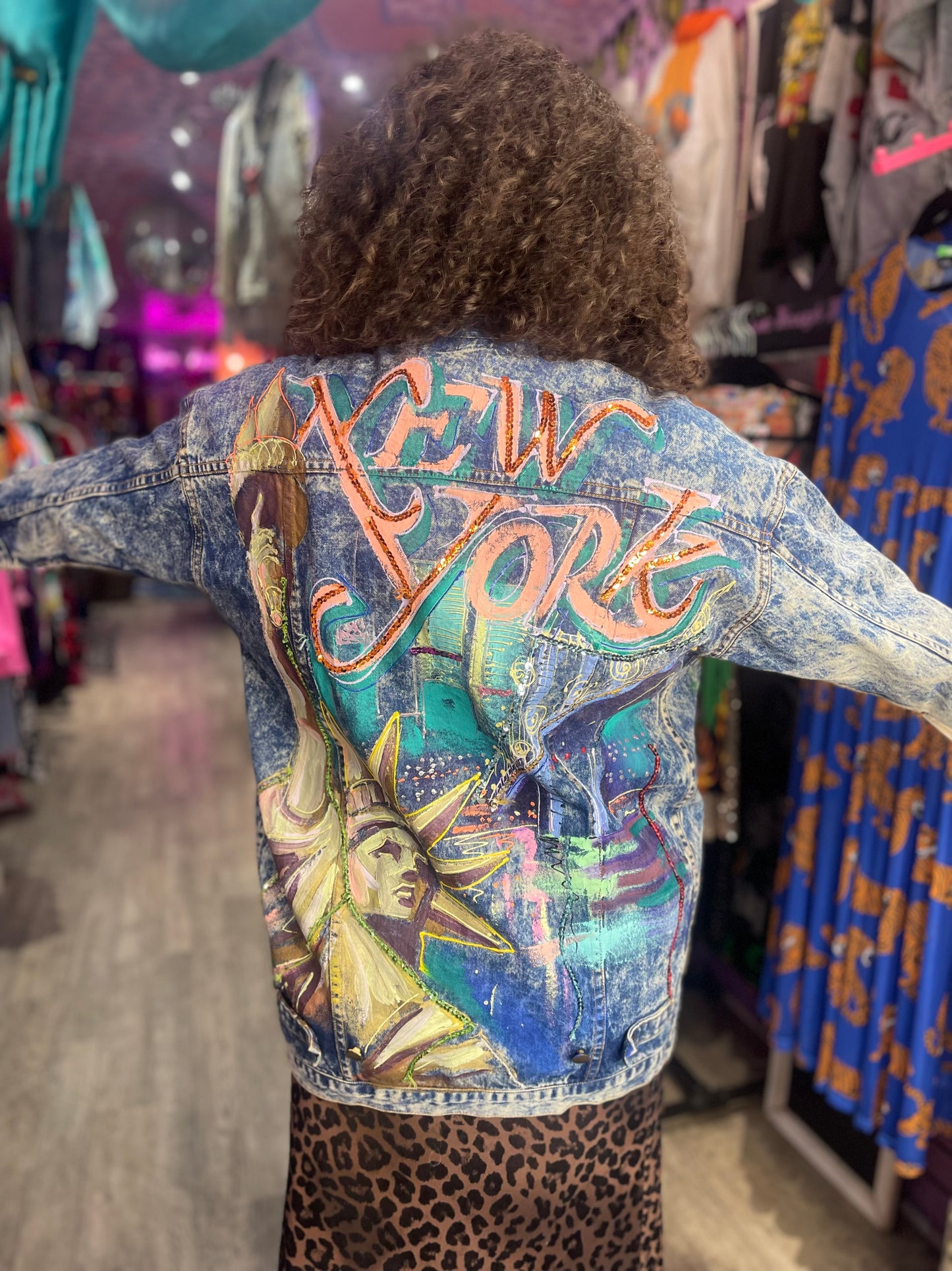 Vintage 80s Painted New York Jean Jacket