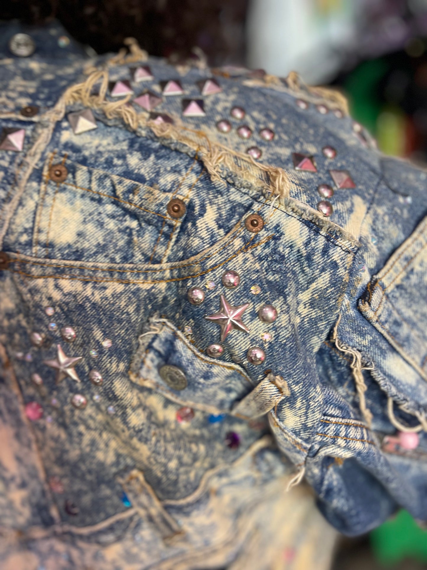 Vintage 80s Custom Patchwork Designer Quilted Bling Denim Jacket
