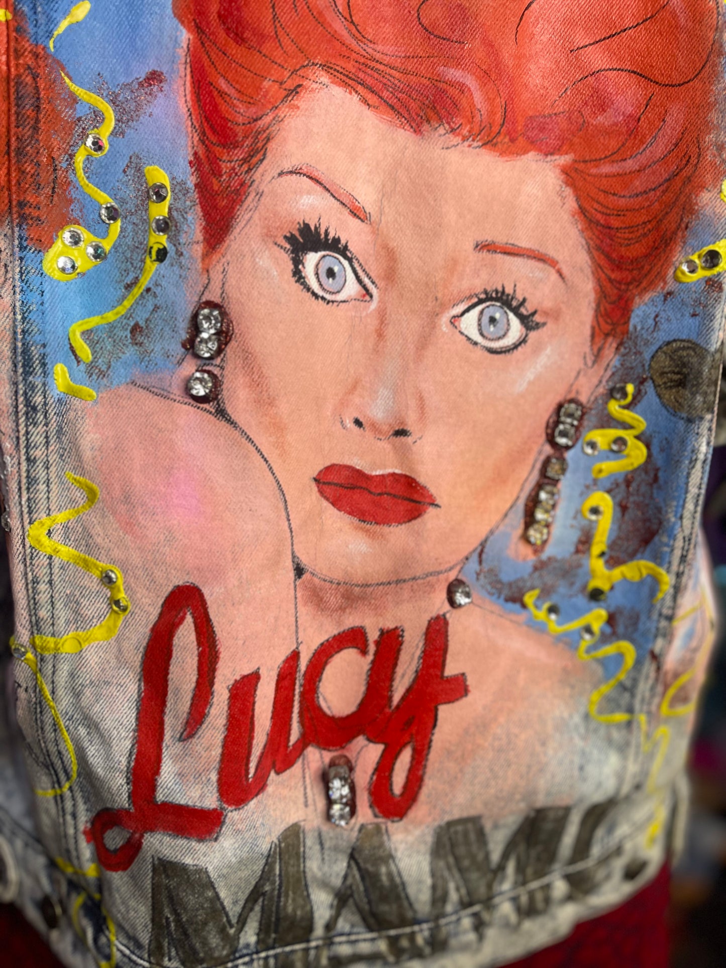 Vintage 80s Hand Painted Lucille Ball I love Lucy Jean Jacket