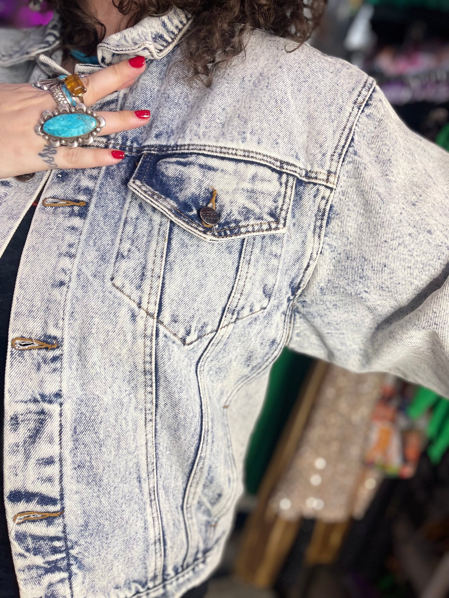 Vintage 90s Race Car Painted Jean Jacket